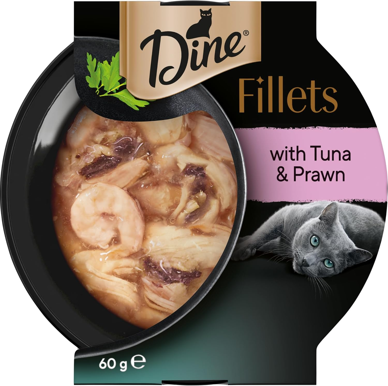 Dine Fillets Wet Cat Food Sustainable Tuna & Prawn 60G Tray, 16 Pack image number 1
