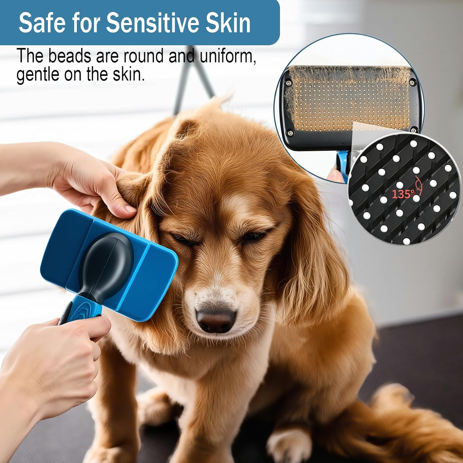 Dog Brush for Shedding | 3PCS Dog Grooming Brush Kit Including Double-Sided Dematting Comb | Self-Cleaning | Bath Brush | Suitable for Long & Short Haired Dogs | Cats(Blue) image number 2