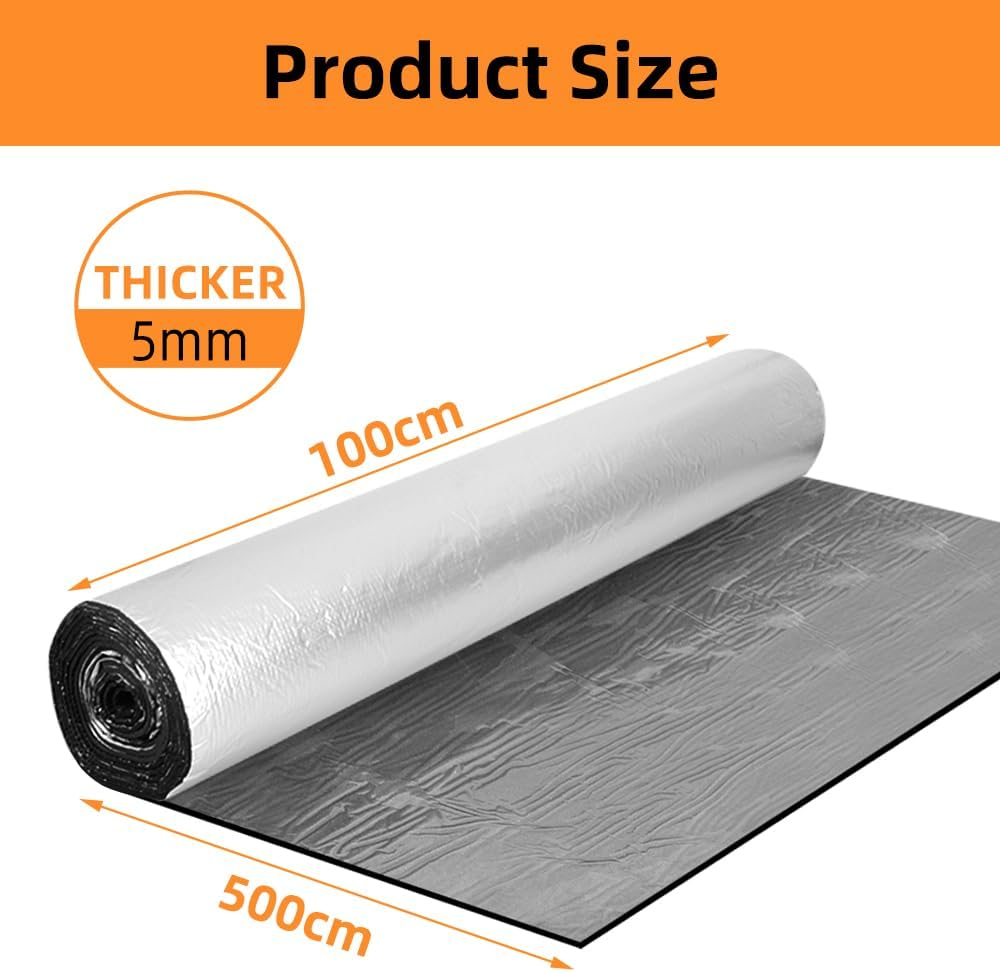 VOLKWELL 1Mx5M Sound Deadener Roll Foam, 50% Thicker Heat Shield Noise Insulation Mat, Easy to Cut Self-Adhesive Noise Proofing, Deadener Pad Car Auto Exhaust Muffler Hood Door Waterproof(53.82 Sqft) image number 4