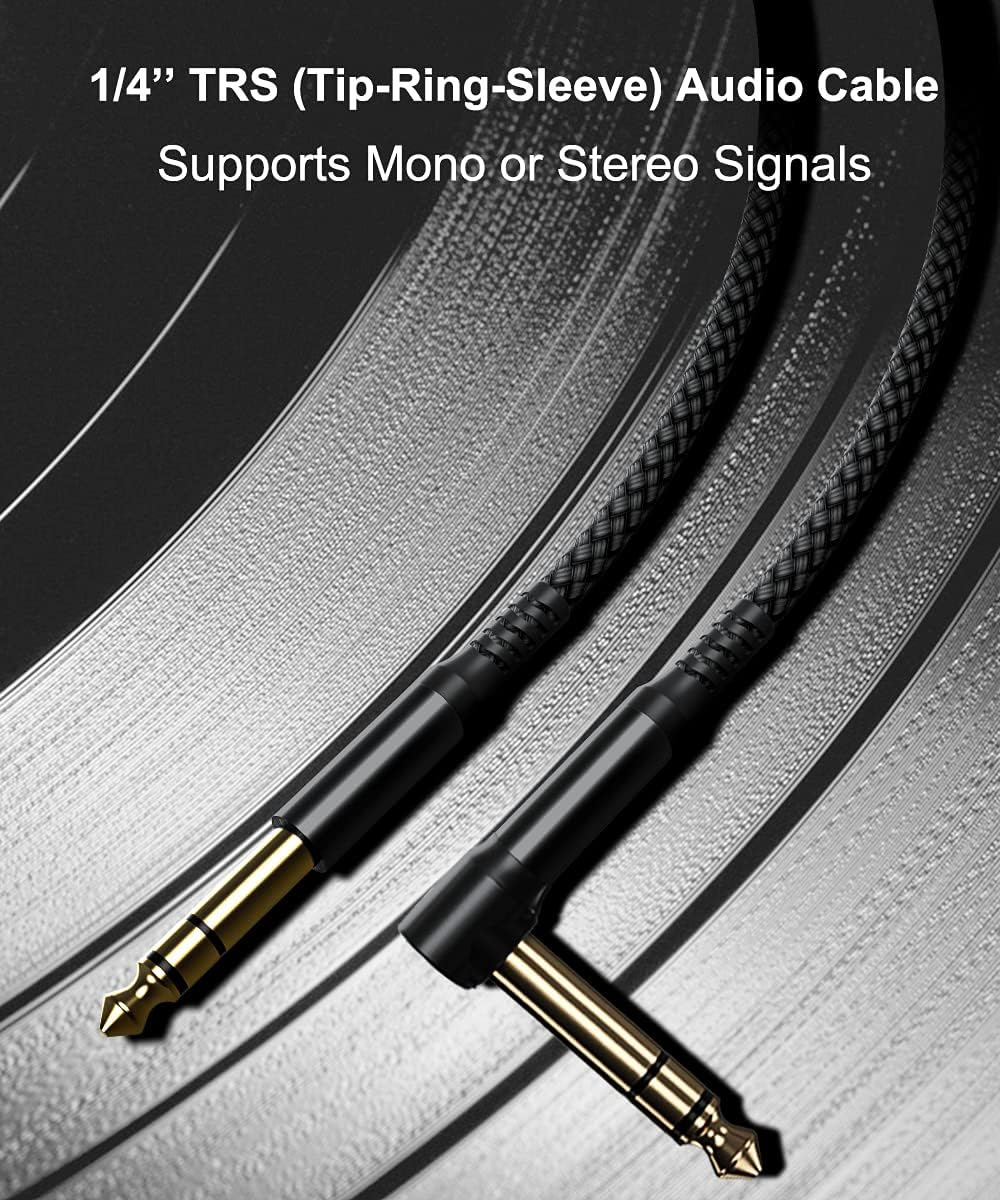 RUXELY 6.35Mm TRS Instrument Cable 1M 2-Pack,Right Angle 90 Degree 1/4 Inch Male Jack Stereo Audio Cord,6.35 Balanced Line Lead for Electric Guitar,Bass,Keyboard,Mixer,Amplifier/Amp,Speaker,Equalizer image number 2