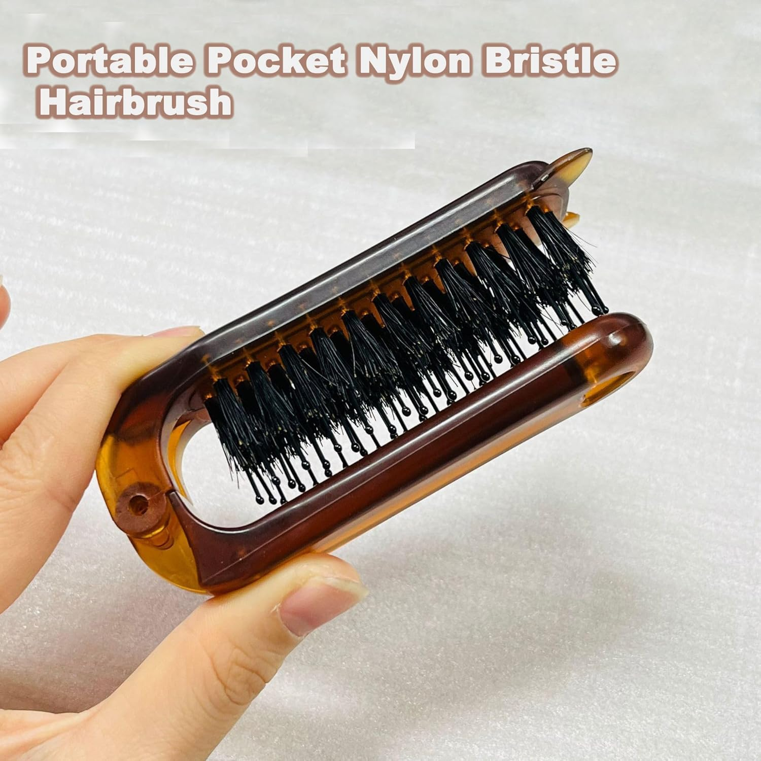 2 Pcs Folding Travel Hair Brush with Boar Bristles, Compact Pocket Size for All Genders and Ages, Suitable for Various Hair Types, Portable Amber Comb image number 3