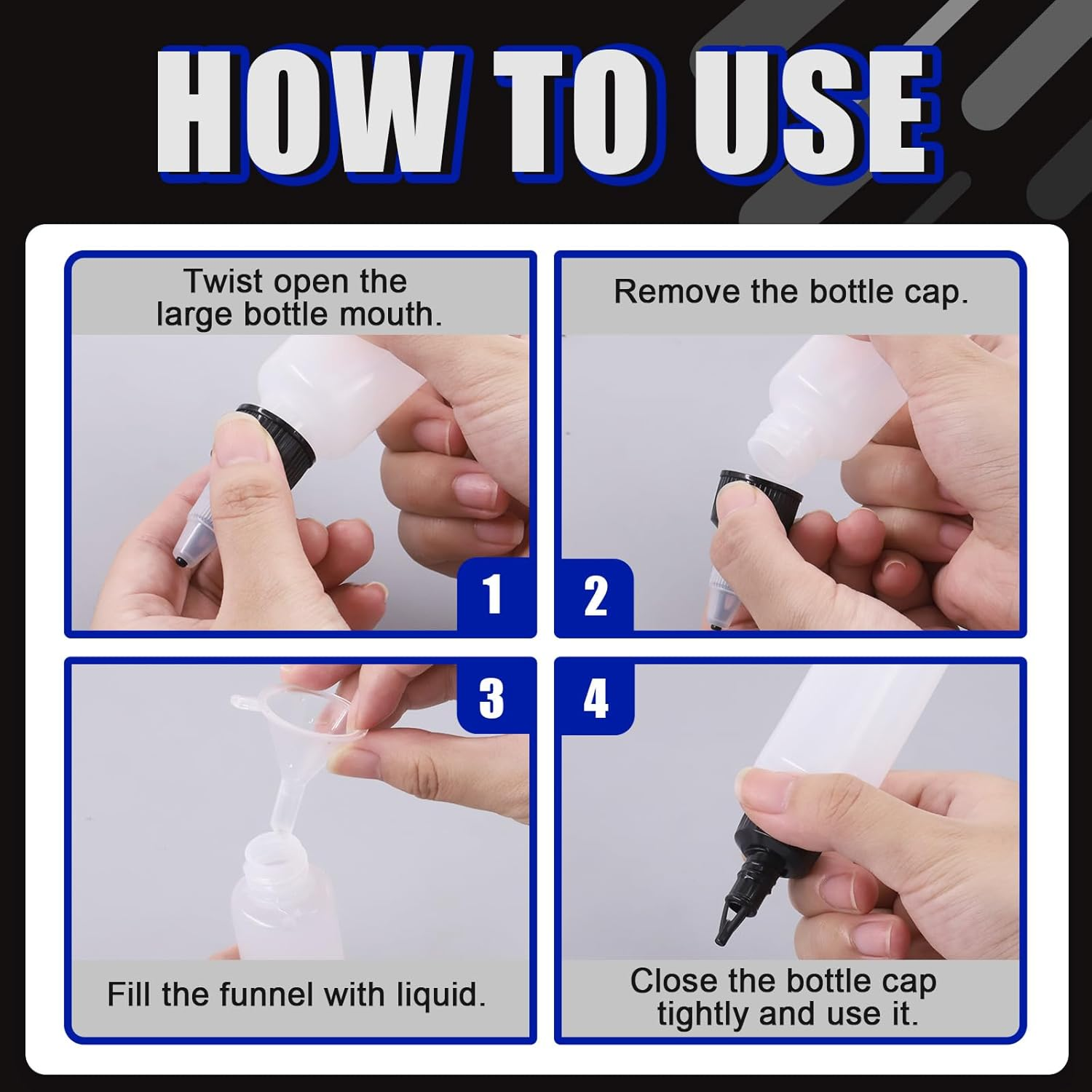 Glarks 25Pcs 30Ml/1Oz Dispensing Bottles with Funnel Set, Boston round LDPE Plastic Bottle, Clear Plastic Squeeze Bottles with Twist Top Cap for Kitchen, Household, Arts and Crafts image number 5