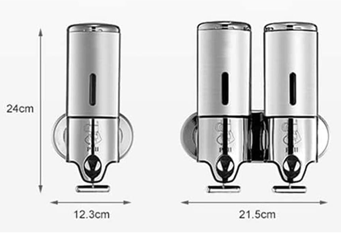 MTSDM Stainless Steel Wall Mounted Bathroom Shower Pump Dispenser, 1000Ml Bathroom Soap Dispenser for Shampoo Conditioner, 2 Chamber Wall-Mounted Shampoo Distributor, Shower Soap Press Pump for Hotel image number 5
