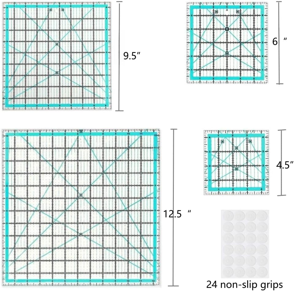 Quilting Rulers,Quilting Templates Square Ruler (4.5", 6", 9.5", 12.5"),Quilting Rulers Acrylic Rulers Fabric Cutting Ruler for Quilting and Sewing image number 1