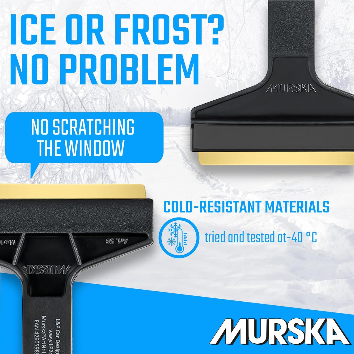 Ice Scraper Car &ndash; Brass Windscreen Scraper Car &ndash; Fast, Effortless & Gentle &ndash; Premium HIPS &ndash; Murska with Brass Blade & Rubber Lip &ndash; Efficient & Safe Snow Scraper Car &ndash; from Finland Black - Lp A053 Black/Blue image number 7