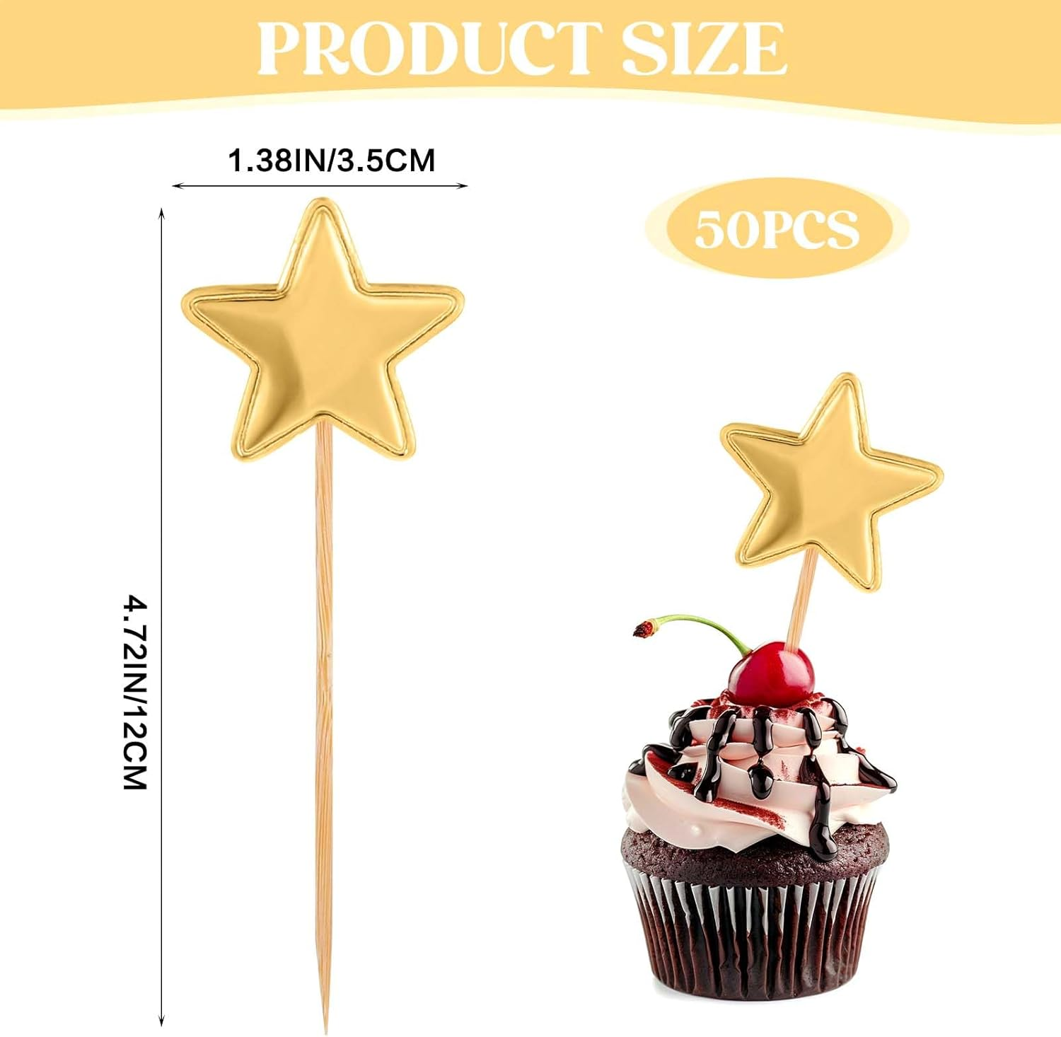 Thinp 50 Pcs Gold Star Cupcake Toppers,Stars for Cake Decorating Star Cake Toppers Gold Cupcake Toppers Sticks for Wedding Engagement Bridal Shower Birthday Party image number 6