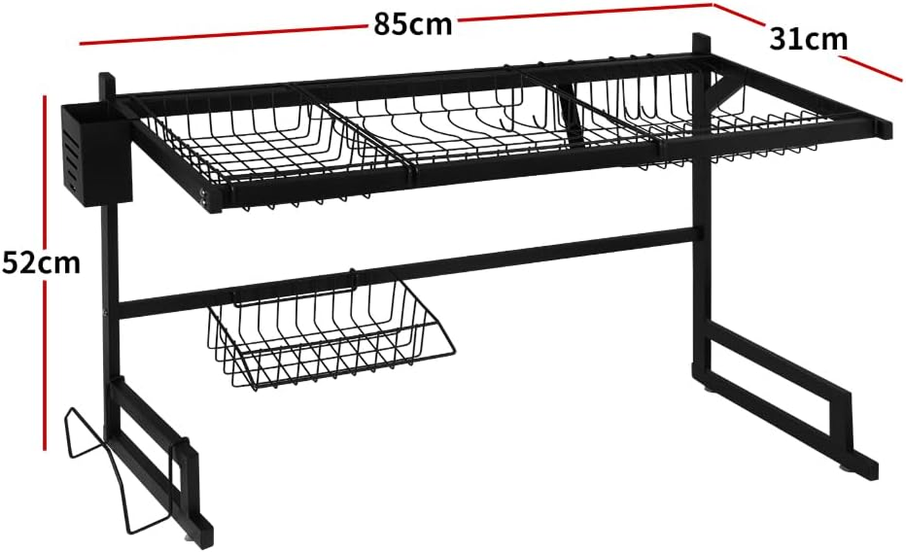 TOQUE over Sink Dish Drying Rack 2 Tier 65Cm Length Double Sink,Stainless Steel Kitchen Drainer Cutlery Utensil Plate Organizer Black,Freestanding Large Storage Multiple Baskets Board for Countertop image number 4