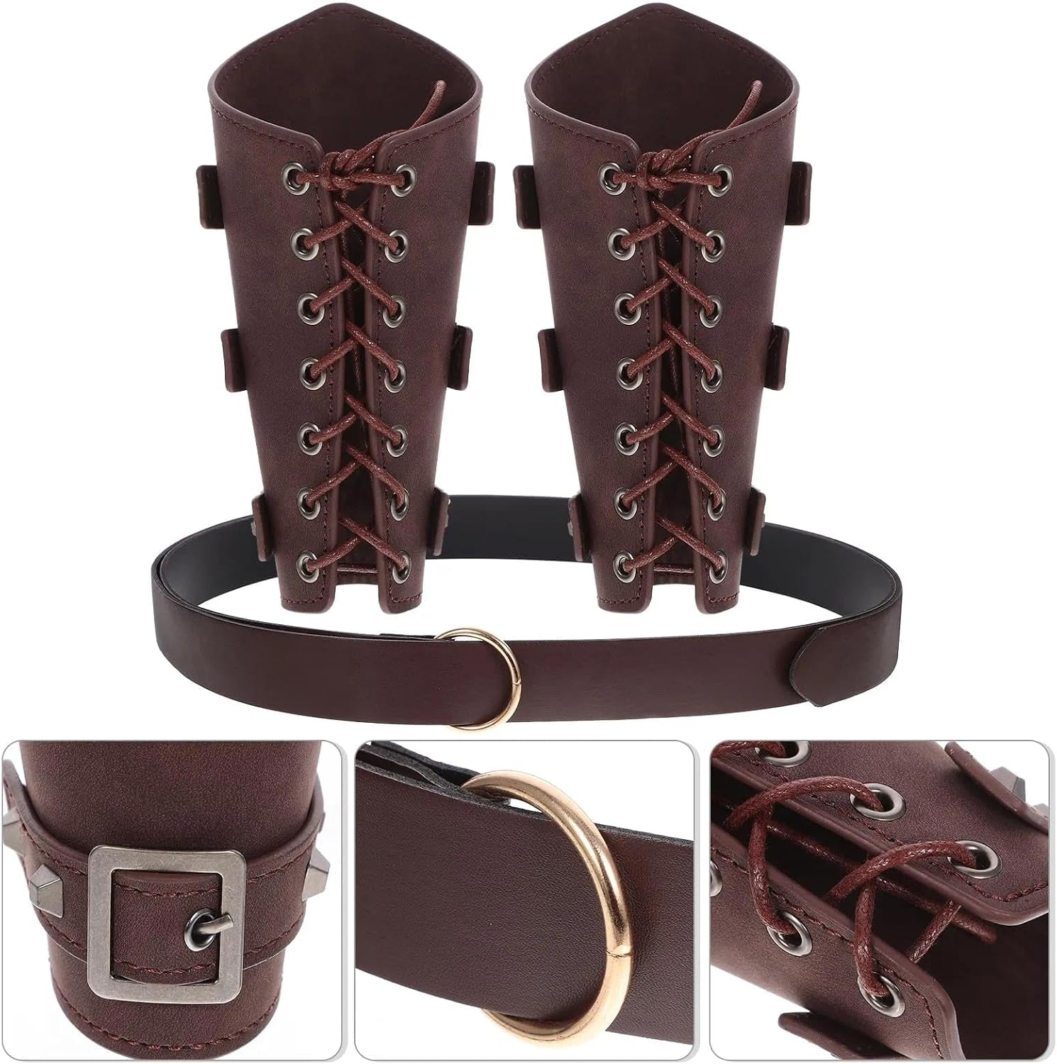 Medieval Accessories Arm Guards with Ring Belt Renaissance Bracers for Cosplay Knight Costume Adjustable Set for Adults SZTTY image number 2