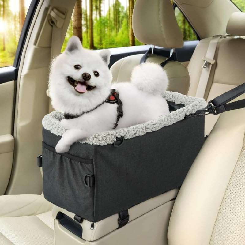 Dog Car Seat, Dog Booster Car Seat, with Seat Belt and Cushion. Pet Car Seat, Anti-Collapse Center Console Dog Car Se, with Removable Support, Adjustable Shoulder Strap for Small Dogs image number 2
