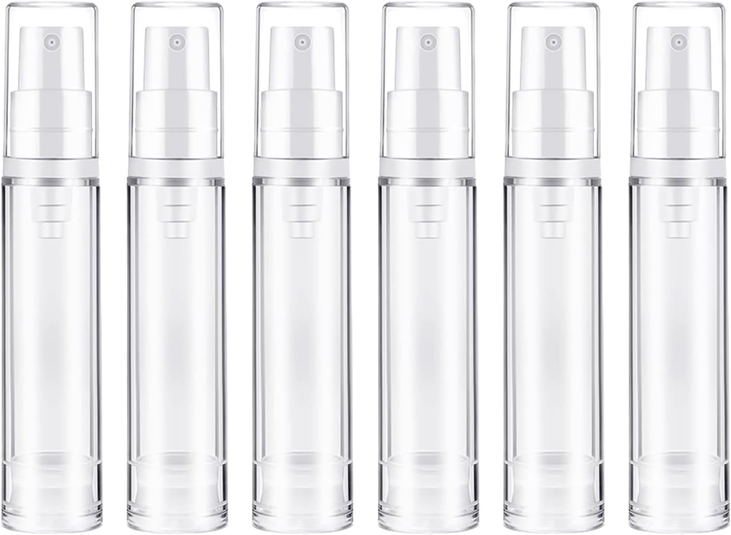 6 Pcs Travel Essentials Empty Airless Pump Bottles, Refillable Clear Travel Lotion Containers Vacuum Cosmetic Container Press Bottles for DIY Foundation, Gel, Essence, Lotion, Moisturiser (10Ml)