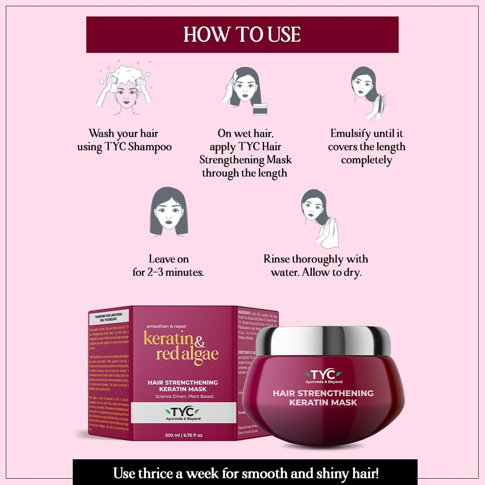 TYC Hair Strengthening Keratin Mask for Dry Damaged Frizzy Hair Repair with Red Algae and Plant Keratin | Provides Deep Conditioning Quantity - 200 ML (Pack of 1) image number 1