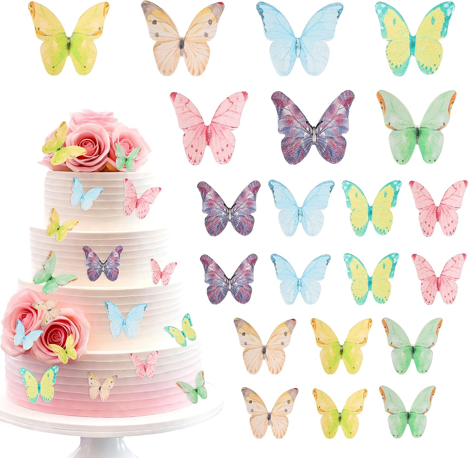 40Pcs Edible Butterfly Cupcake Toppers Wafer Paper Butterfly Cake Toppers Colorful Vivid Butterfly Cake Decorations for Wedding Anniversary Baby Shower Birthday Party Decorating image number 3