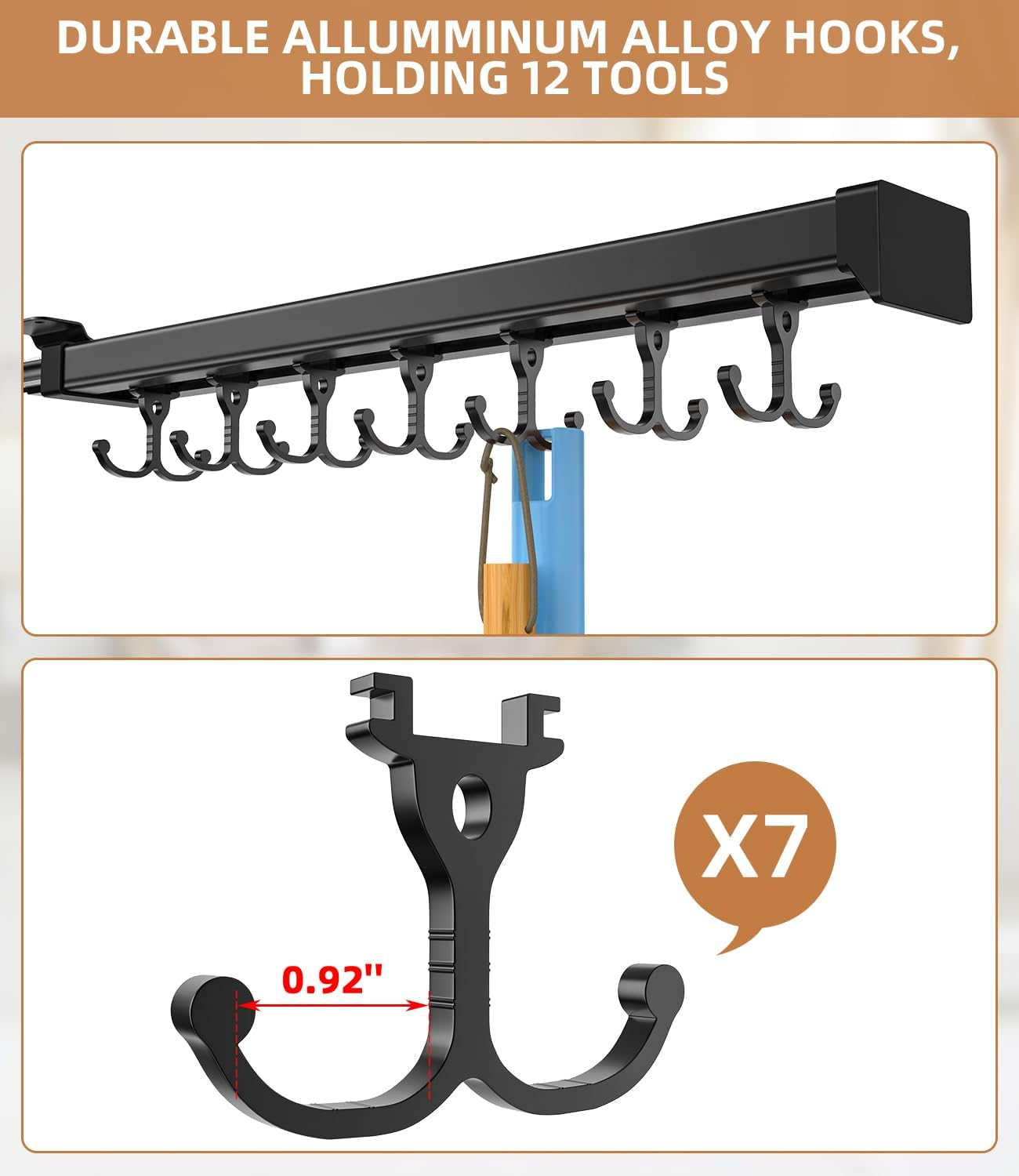 Primzooty Pull Out Broom Holder with Adjustable Double Row Sliding Hook, Multifunctional Slide Broom and Mop Storage/Organizer Garage Organization Hooks, for Closet Laundry - 41Cm/16.14Inch image number 4