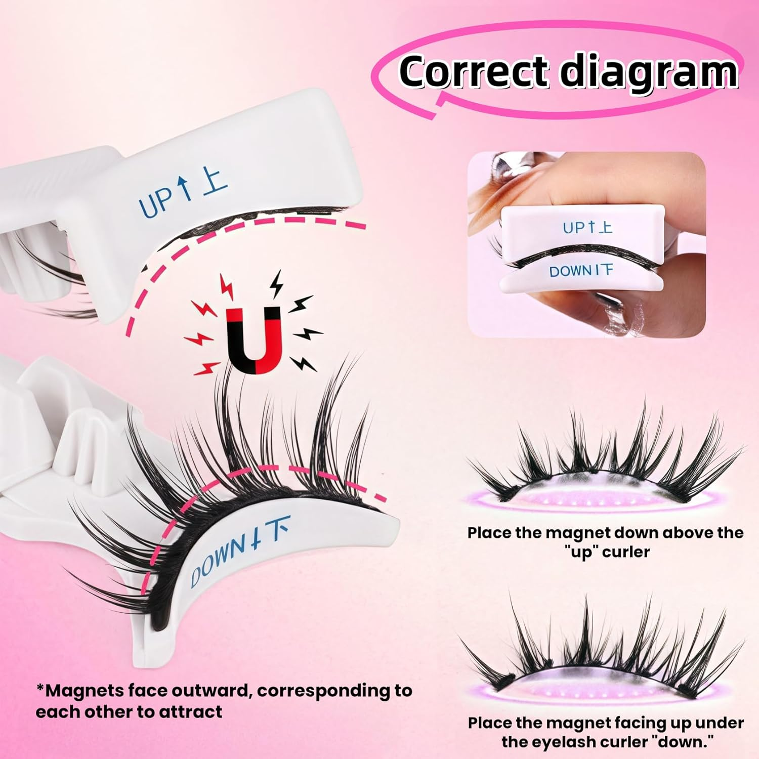 Magnetic Eyelashes 4 Pairs, Long Lasting Reusable with Applicator, Cat Eye Black Curly Wispy Thick Fluffy,No Need Glue 3D Look Eye Makeup,Waterproof, Easy to Wear. image number 4