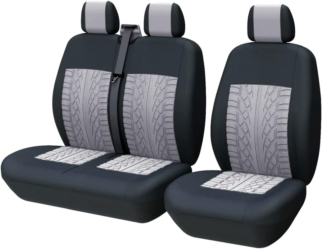 TOYOUN Van Seat Covers Universal Fit Most Vans Trucks Lorry Front Seat Covers Single & Double Car Seat Covers for Single Driver and Double Passenger Seat 2+1 Seat Covers, Gray image number 4