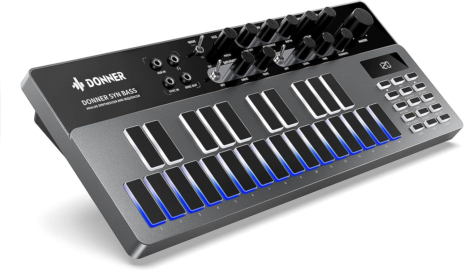 Analogue Bass Synthesizer and Sequencer, Donner Essential B1 with Intuitive User Interface, 128 Pattern Memory, Saturation & Delay Effects, Ideal for Classic Acid Sound image number 5