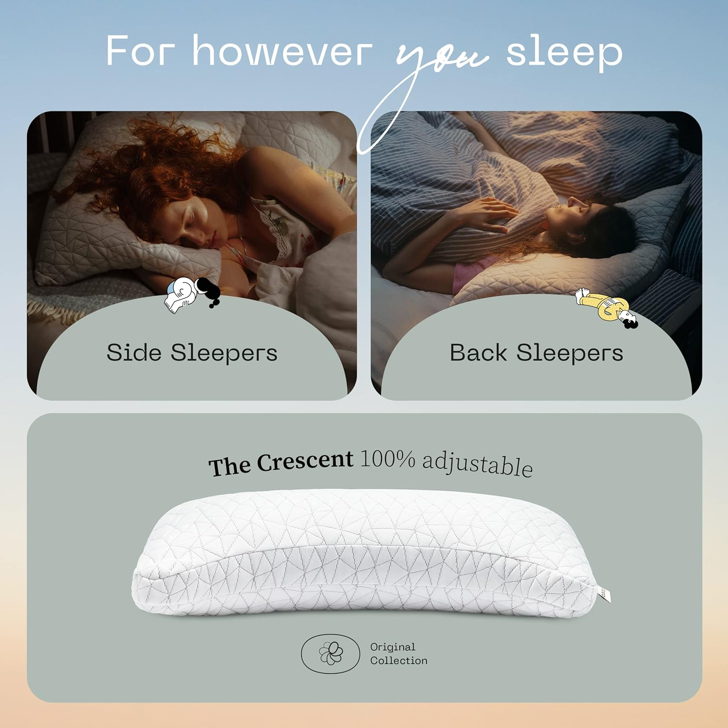 Coop Home Goods Crescent Back and Side Sleeper Pillow - Pillow for Neck and Shoulder Pain Relief, Memory Foam Pillow, Bed Pillow for Sleeping, Pillow for Side Sleepers and Back Sleepers (Queen Size)