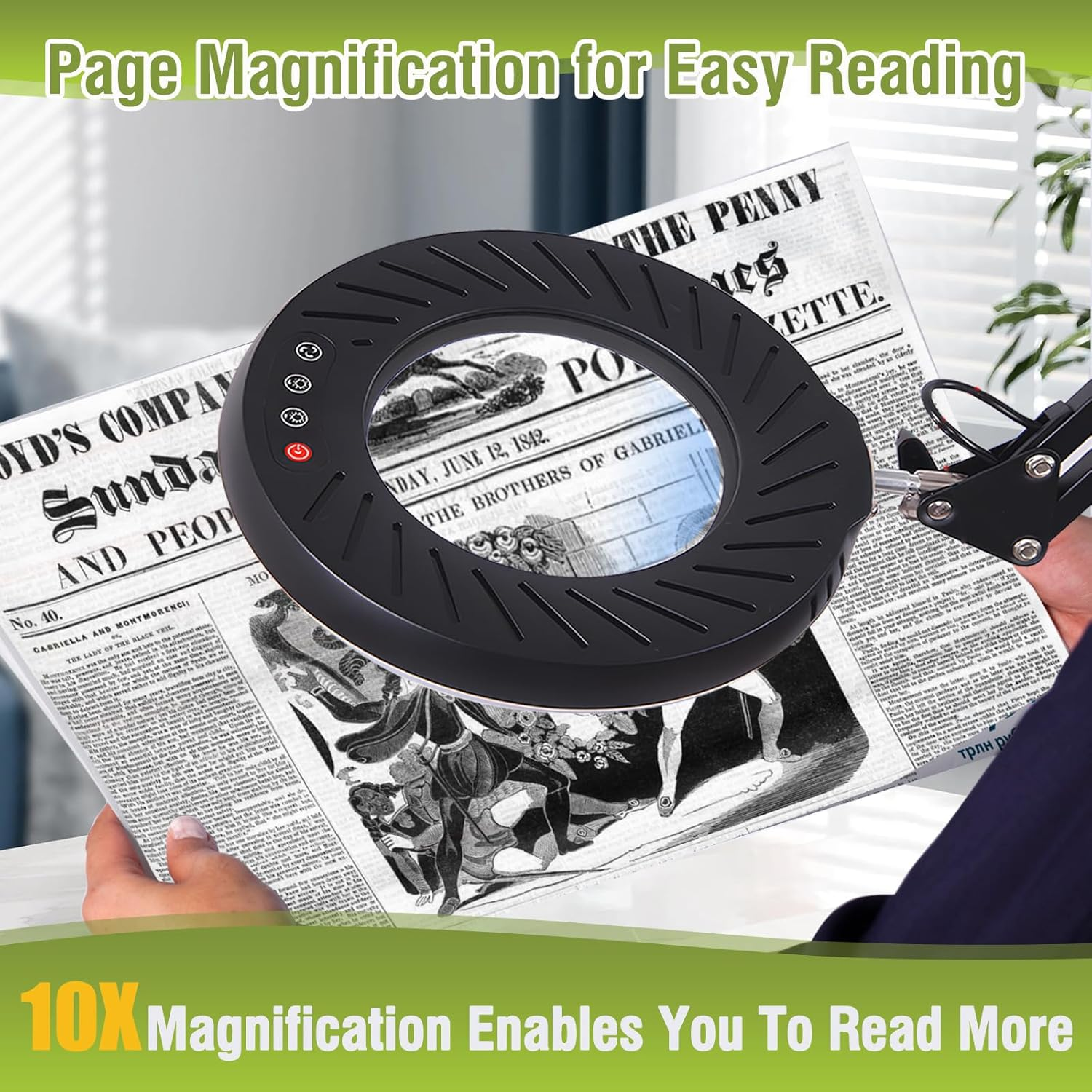 10X Magnifying Glass Floor Lamp,Foldable and Large Angle Rotation Five Colors Switching,Ten Levels of Dimming,Suitable for Beauty,Electrician Maintenance,Bedroom,Living Room,Dormitory Lighting,Office. image number 2