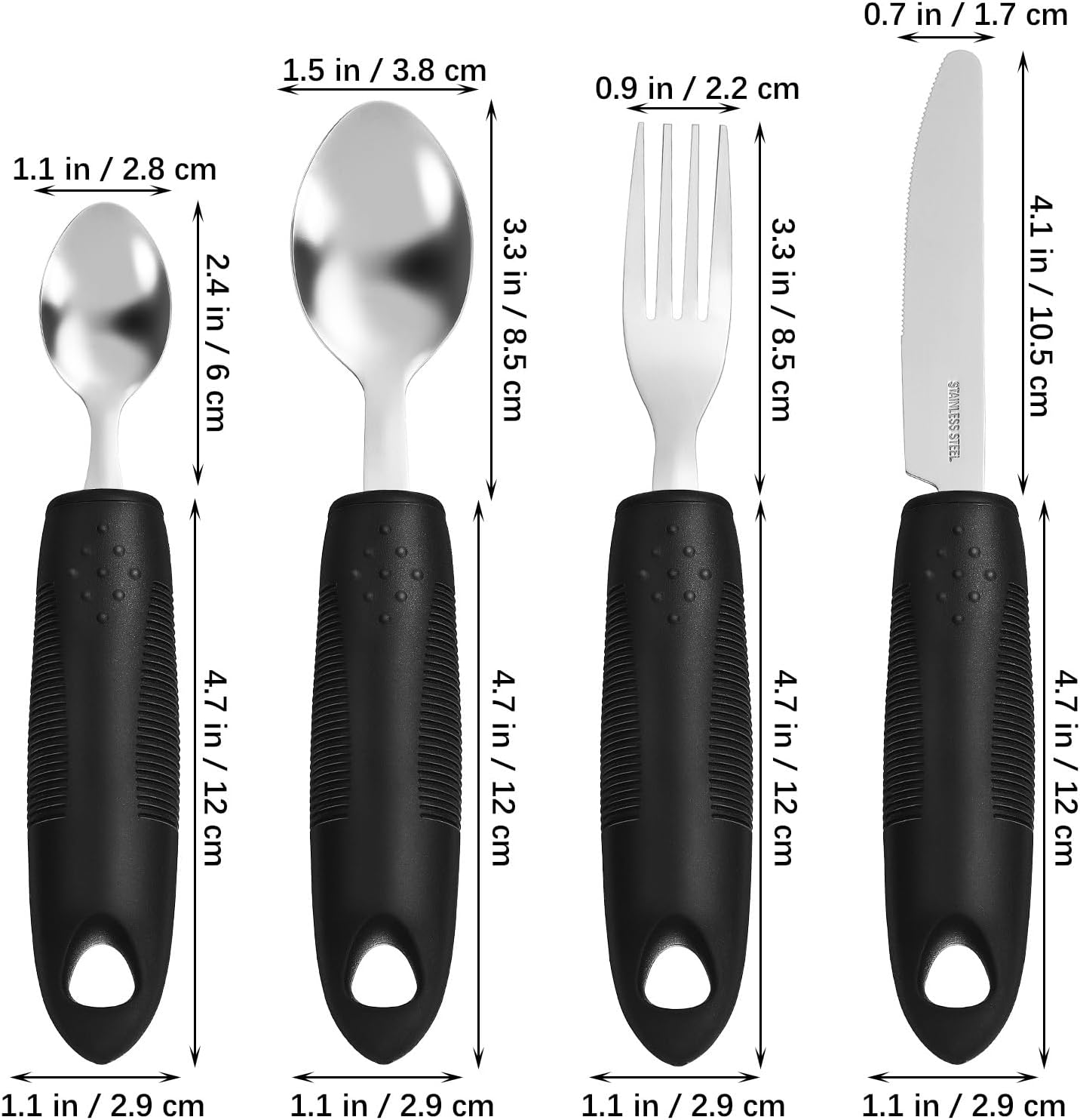 1 Set Adaptive Utensils Set Aid Silverware Stainless Steel Spoon Fork and Knives Self-Feeding Cutlery for Disabled Adults Elderly image number 6