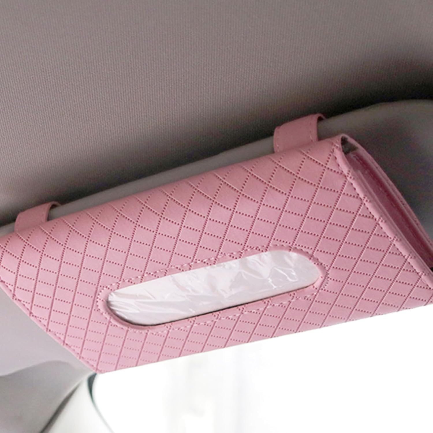 Car Tissue Holder, Car Visor Tissue Holder, PU Leather Car Tissue Holder, Hanging Paper Towel Clip, Car Sun Visor Accessories, Compatible with Most Cars (Pink) image number 6
