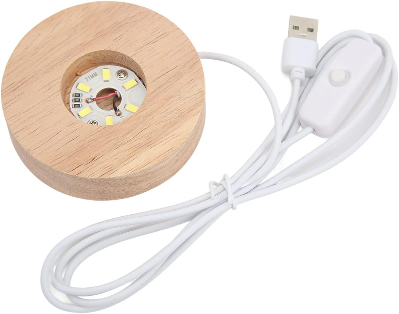 LED Light Base, Lighted Base for Glass Art, Wooden LED Light Display Base for Crystal Glass Art Resin, USB 5V LED Light Display Base Stand, round (White Light Base)