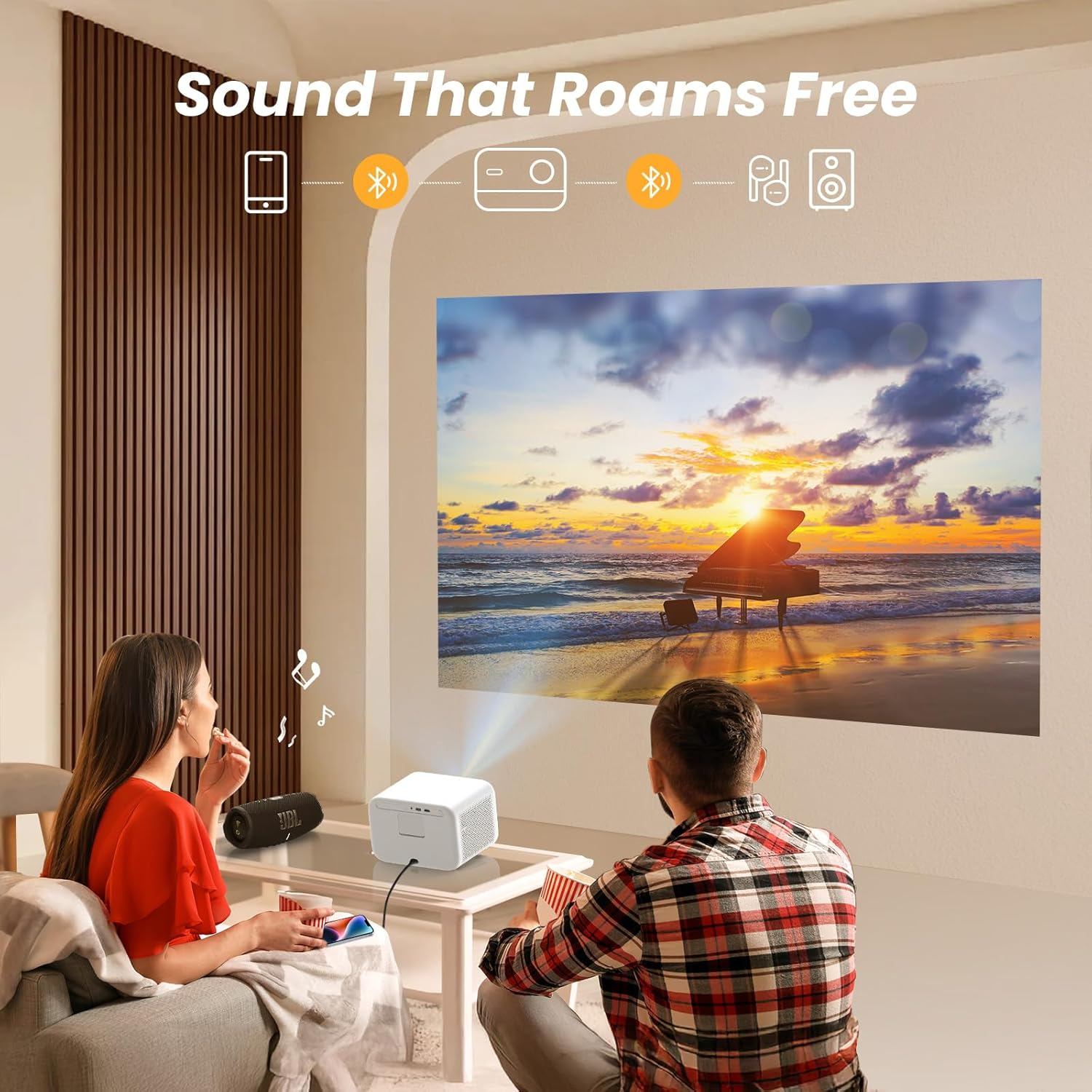 [Sound by JBL & High Brightness] Yaber L2S Projector with Wifi 6 and Bluetooth, Projector 4K Support, Auto Focus/Keystone Correction, 3D Sound,Portable Projector for Home & Outdoor
