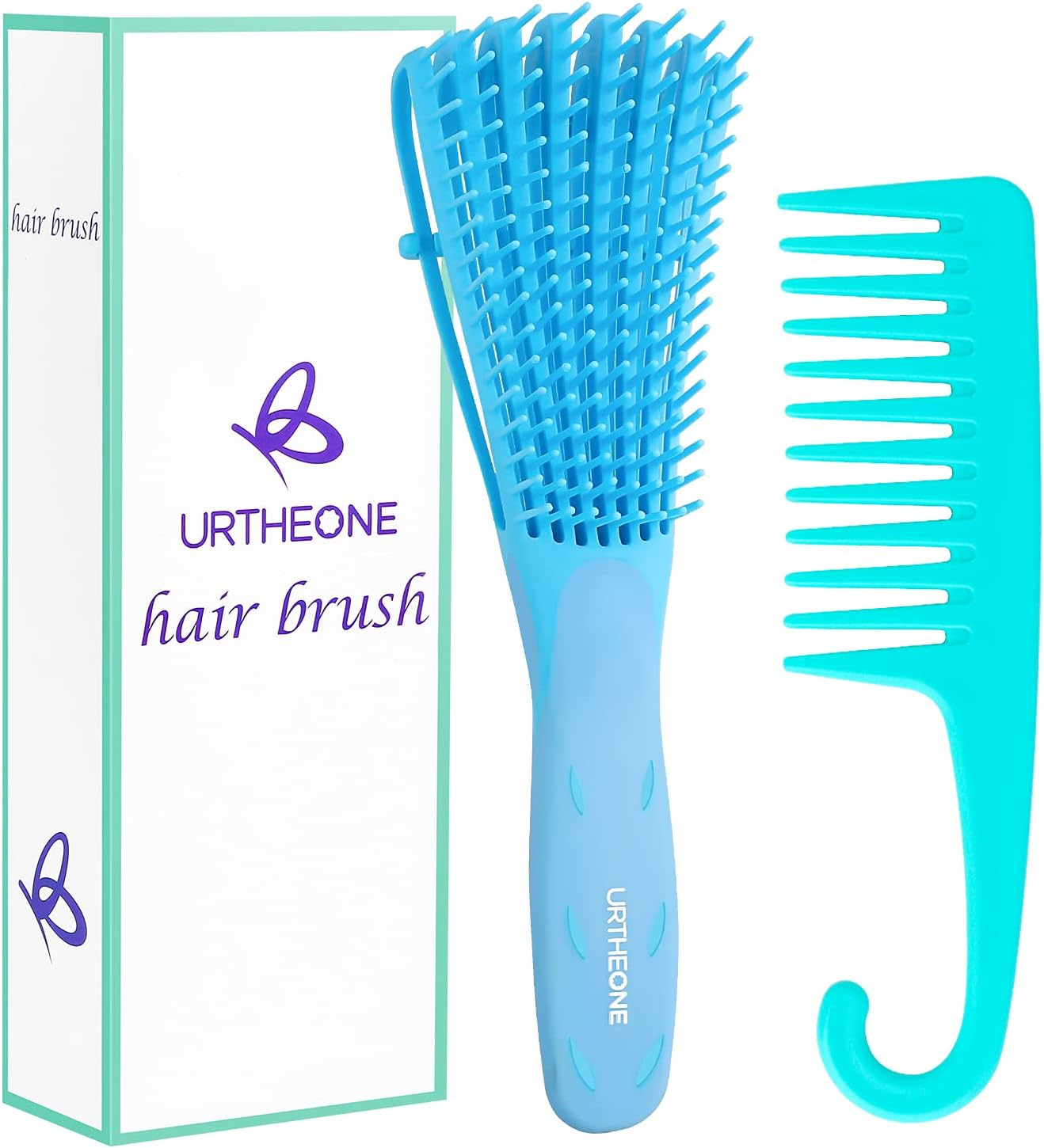 Detangling Hair Brush, Detangling Brush for Adults and Kids, Comb Set for Kinky Curly Coily and Wavy Hair, for Wet and Dry Hair, Afro American Type 3A-4C, Comfortable Grip, Easy to Clean(Black)