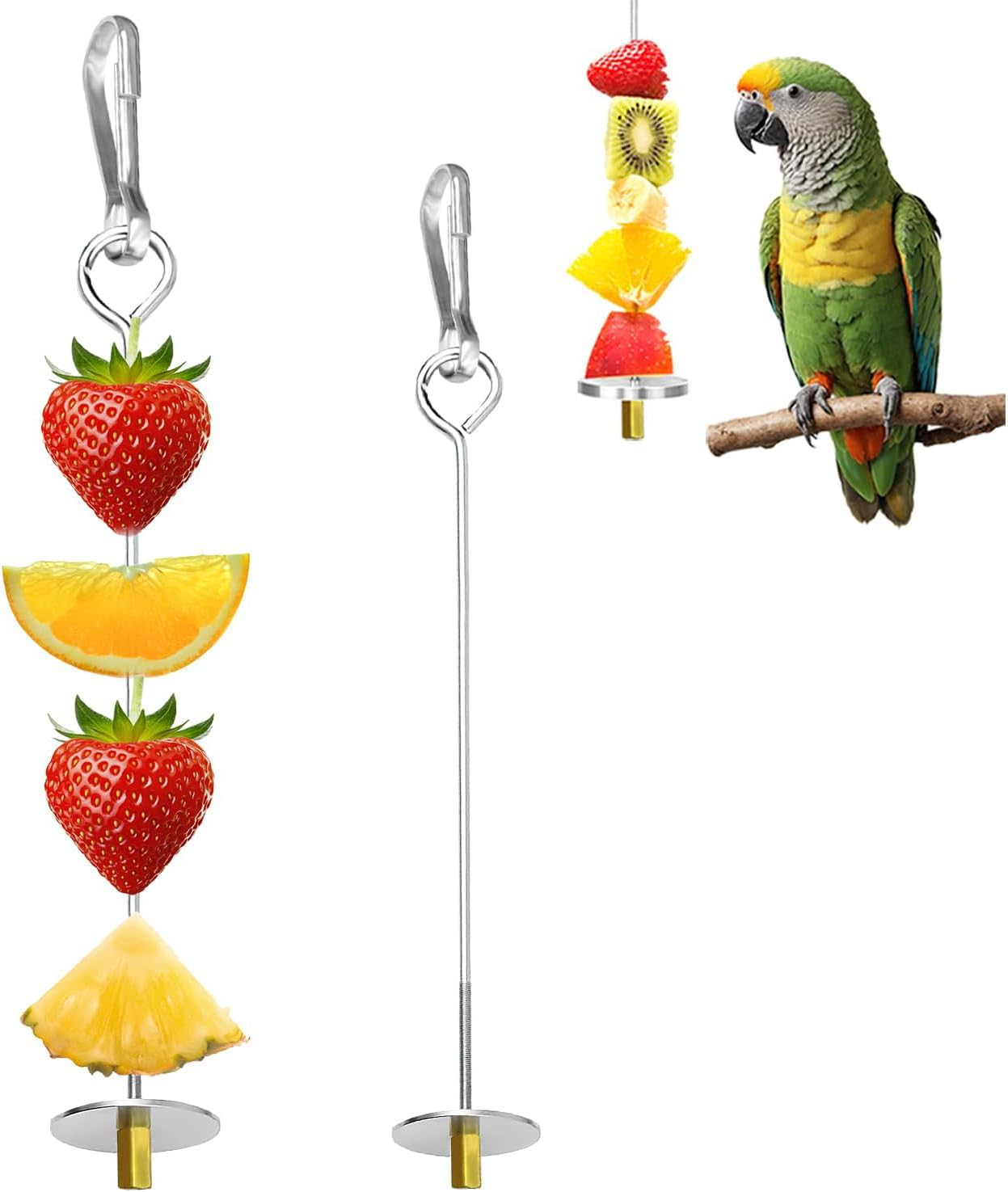 Shanbye Parrot Skewer Feeder,2 PCS Stainless Steel Bird Fruit Skewer Feeder Parrot Treats Holder Foraging Toy & Bird Cage Accessories for Budgie Parakeet Cockatiel Large Birds Toys and Feeders image number 3