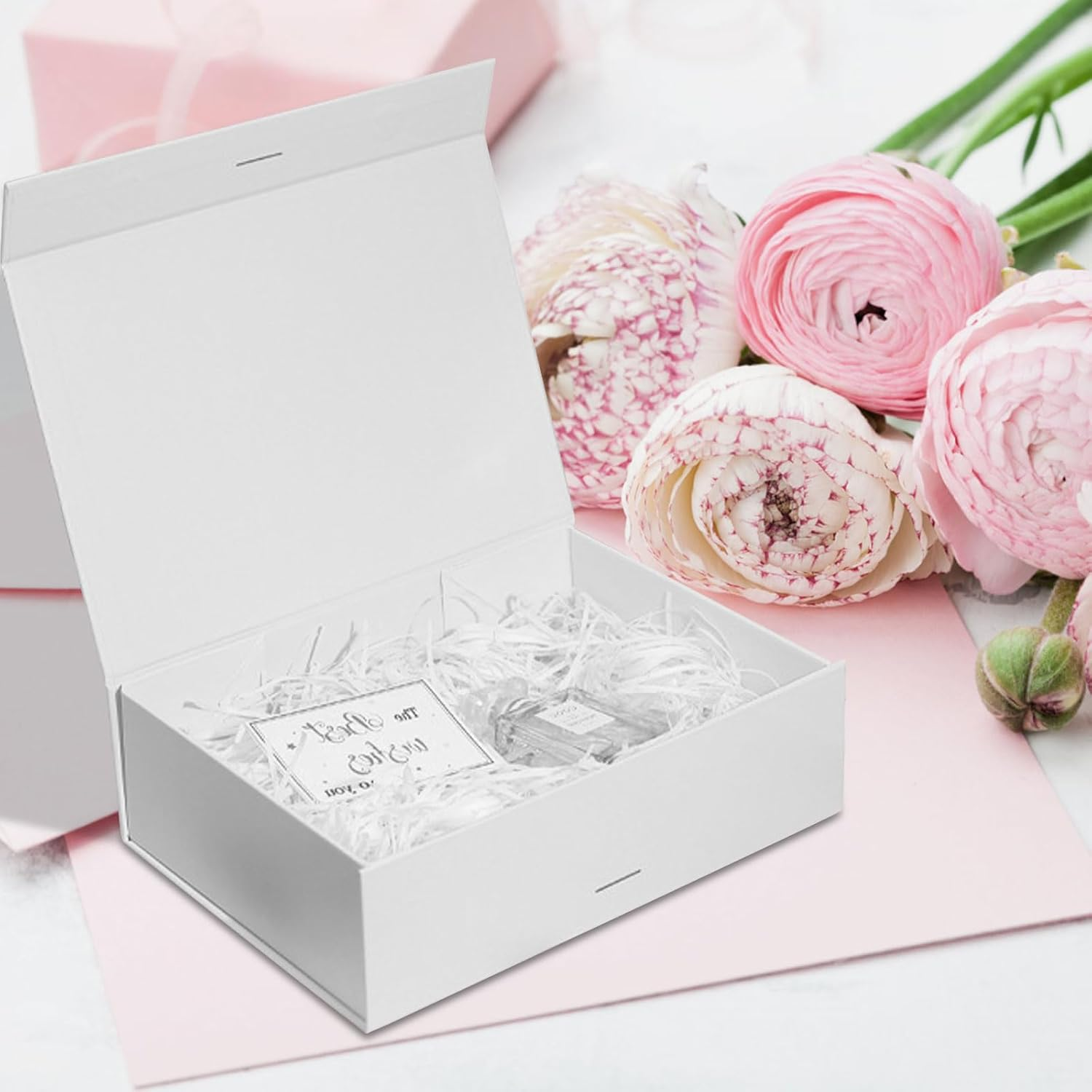 5Pcs Elegant White Box for Gift, Bride Gift Box, Magnetic Gift Box with Ribbon, Gift Boxes for Presents, Baby Gift Box, White Bridesmaid Boxes, Paper Mache Boxes (White, 25X22X9, 5PCS) image number 4