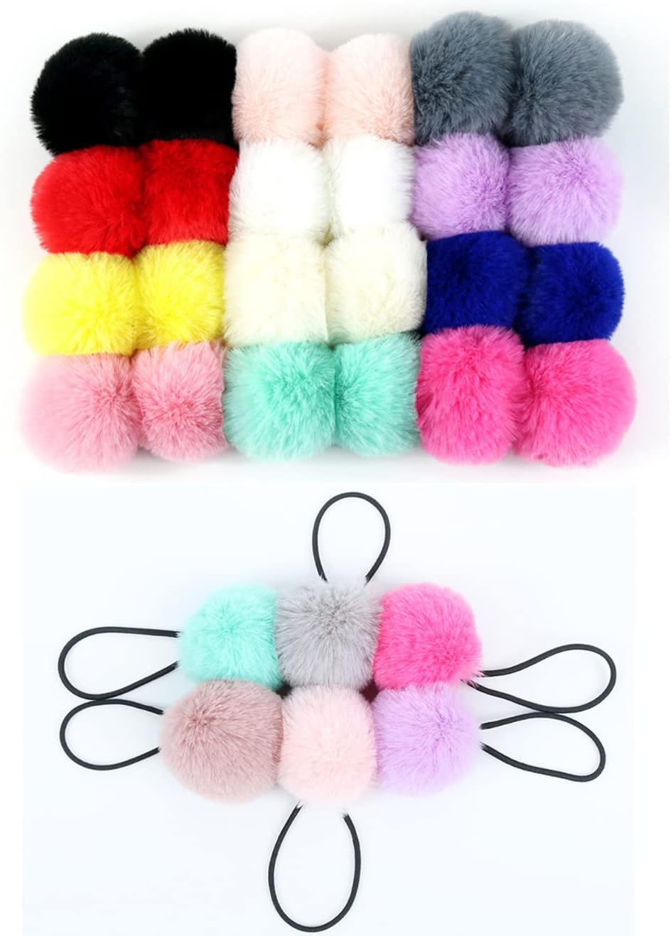 Pack of 5 Pom Pom Hair Bands for Women, Elastic Pom Ball Hair Band, Small Hair Bobbles Scrunchie with 5 Cm Pompoms, Hair Accessories for Ponytail, Thin Braids, Red image number 1