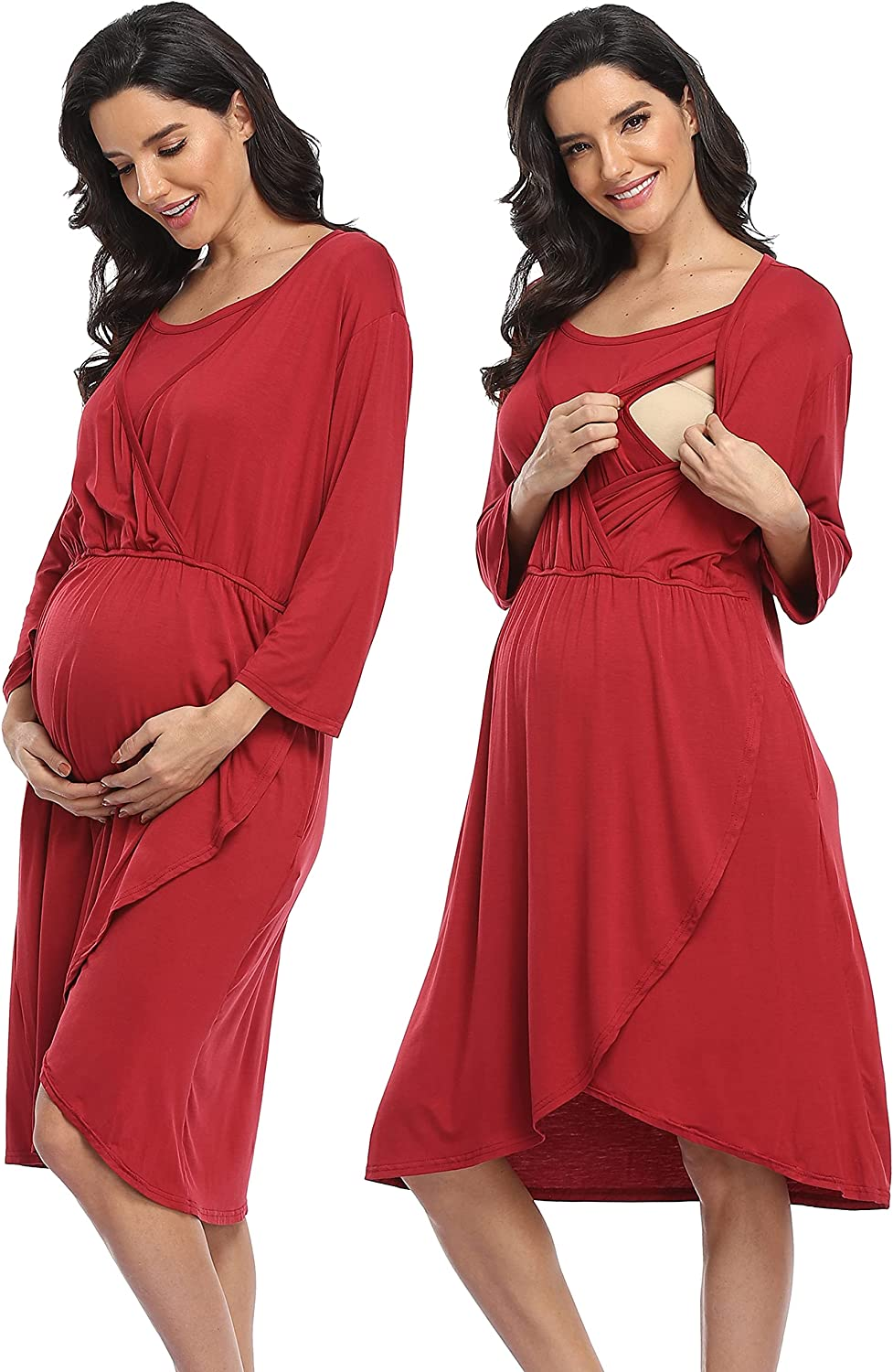 Kimono Art 3 in 1 Delivery Gown/Labor and Delivery Nightgown/Maternity Dress/Nursing Sleepwear for Hospital image number 1