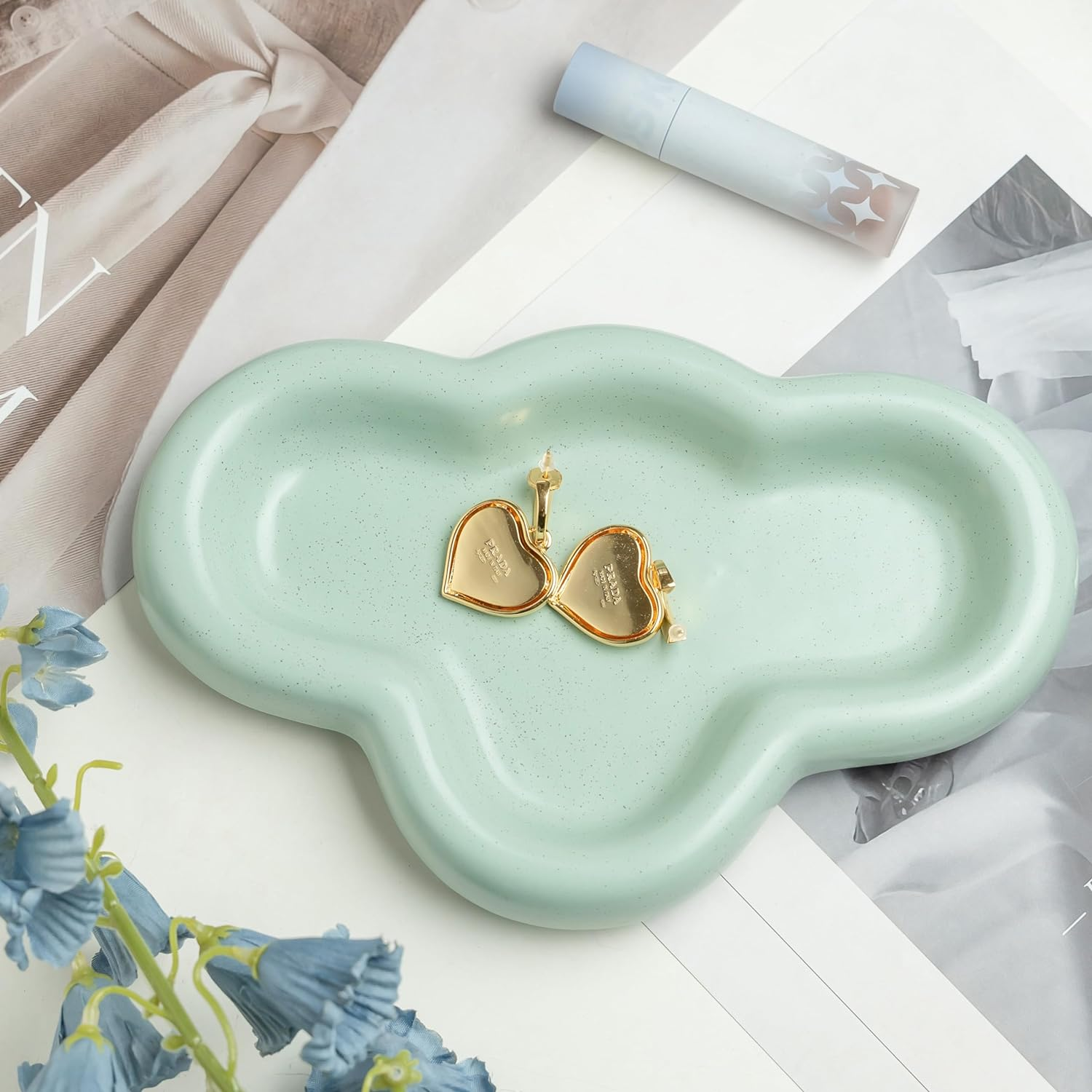 Cloud Trinket Dish, Chubby Jewelry Tray, Ceramic Jewelry Ring Trinket Dish for Rings Earrings Necklace Organizer, Mother'S Day Thanksgiving Christmas Birthday Bridesmaid Gifts (T-Green) - Cr&egrave;me image number 6