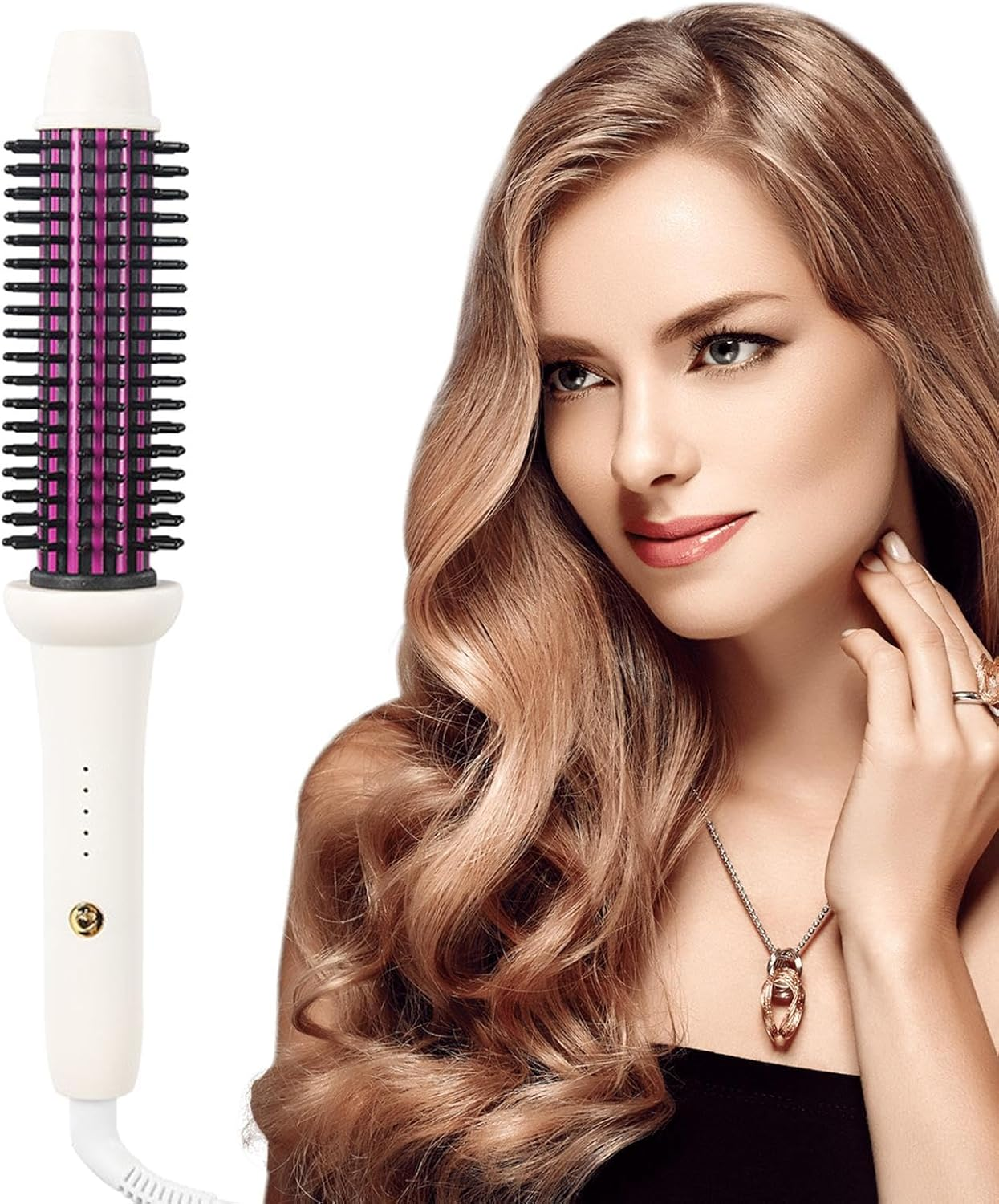 Rotating Curling Iron Brush,28Mm Heated Straightening Comb Iron Ion Curling Brush - Hairstyle Curler Brush Hair Styling Iron for Hotel Spa Center Salon Home Helves