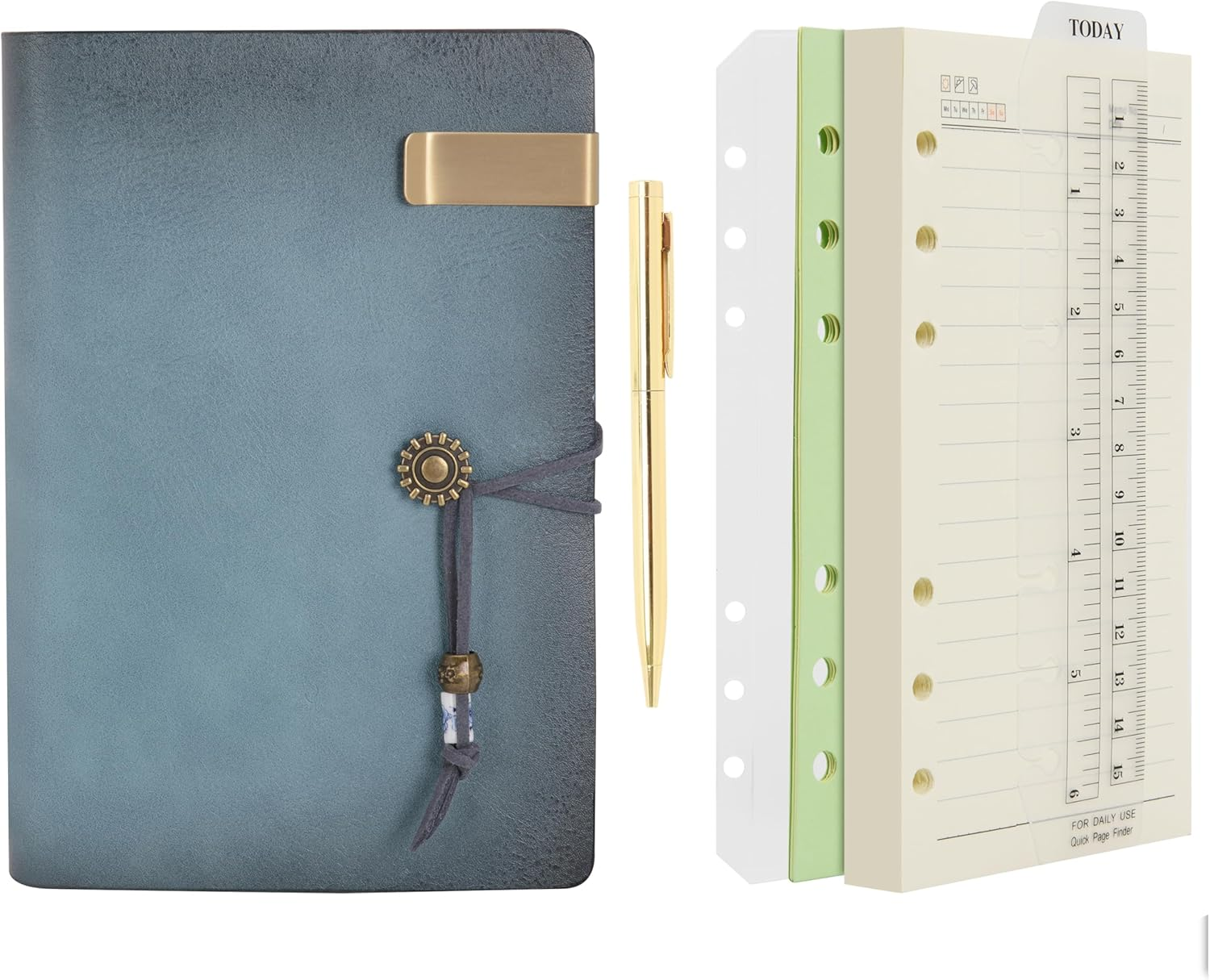 Wonderpool Leather Journal Lined Paper Notebook with Pen - Refillable Binder Writing Spiral Diary with Business Notepads & Vintage Leather Cover for Office Plan Travel Work and Agenda (A5, Red Brown)