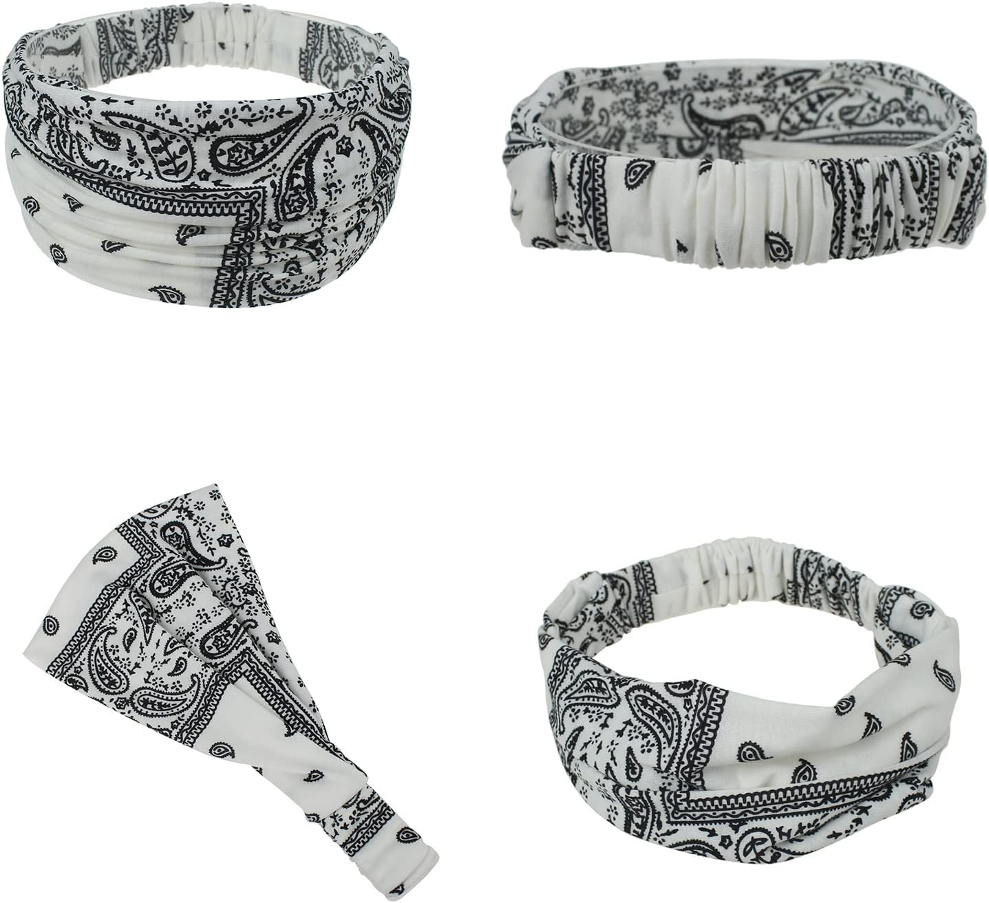 Vintage Paisley Women Elastic Cotton Headbands Vintage Printed Wide Headbands for Sports, Yoga and Running(5Pcs) image number 3