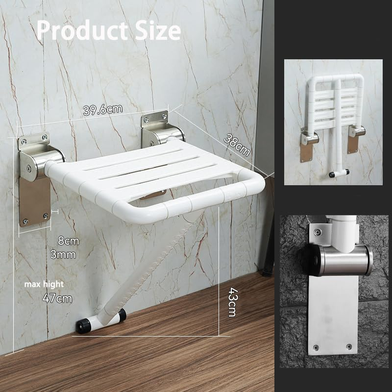 Gliron Folding Shower Bath Seat,Stainless Steel Wall-Mounted Barrier-Free Bathroom Stool,Safety Bath Chair for Elderly, Pregnant, Handicap & Disabled image number 3