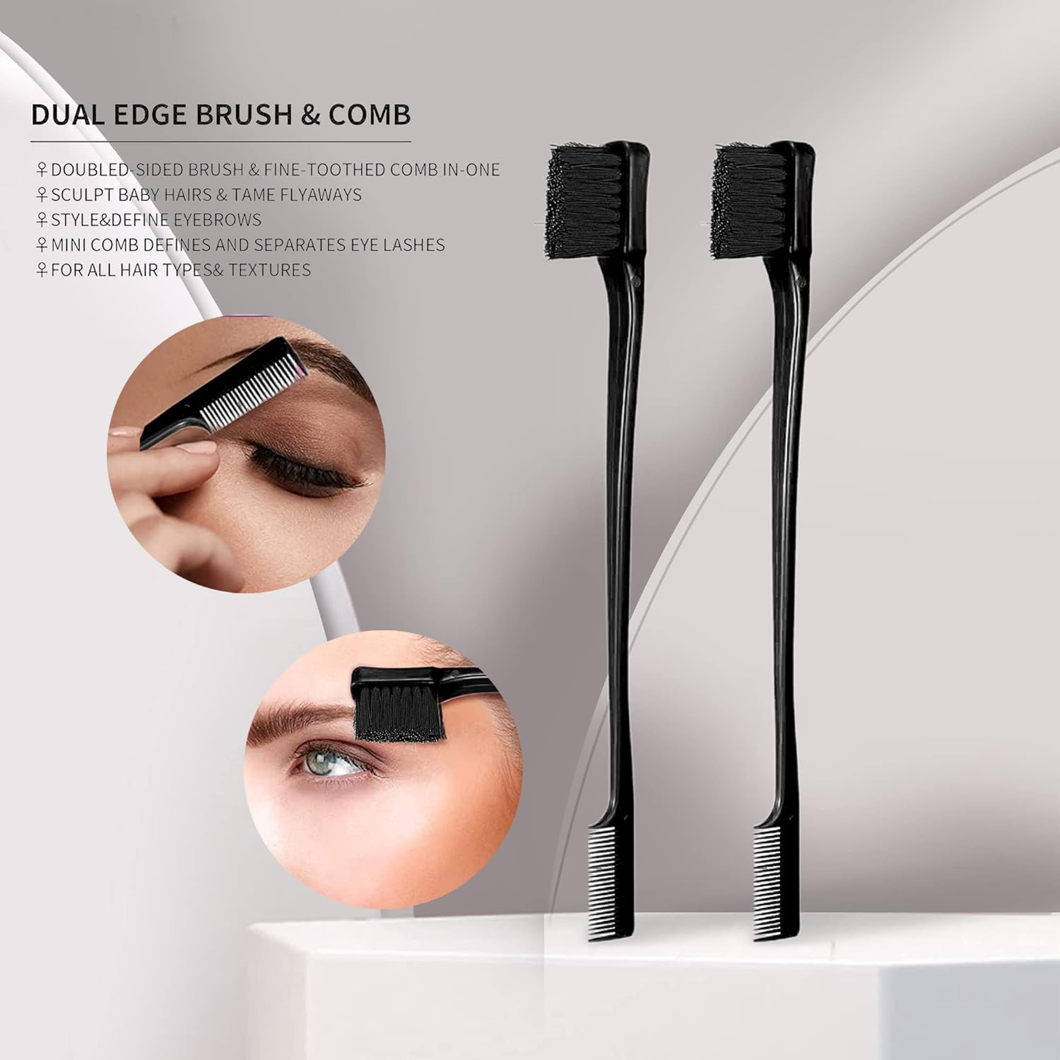 Soft 'N Style Double Sided Edge Control Hair Brush Comb Combo Pack 2 Pieces (Black) image number 3