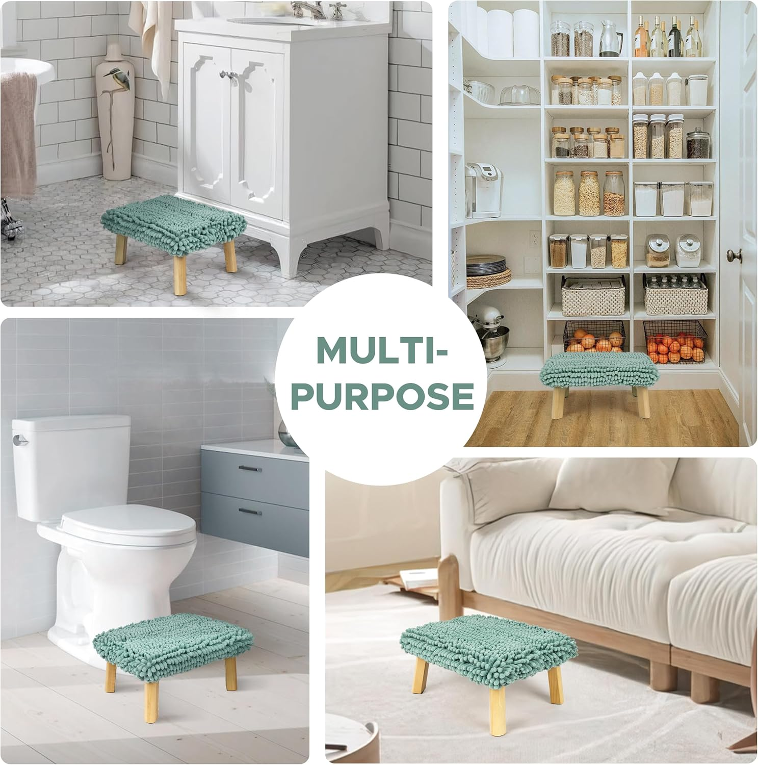 Sunlit One Step Stool with Absorbent Chenille, Stool Holds up to 550 Lbs, Non-Slip Wood Foot Stool, Wooden Step Stool for Adults, Step Stools for Kids, Kitchen Bathroom Bedroom, Mint image number 2