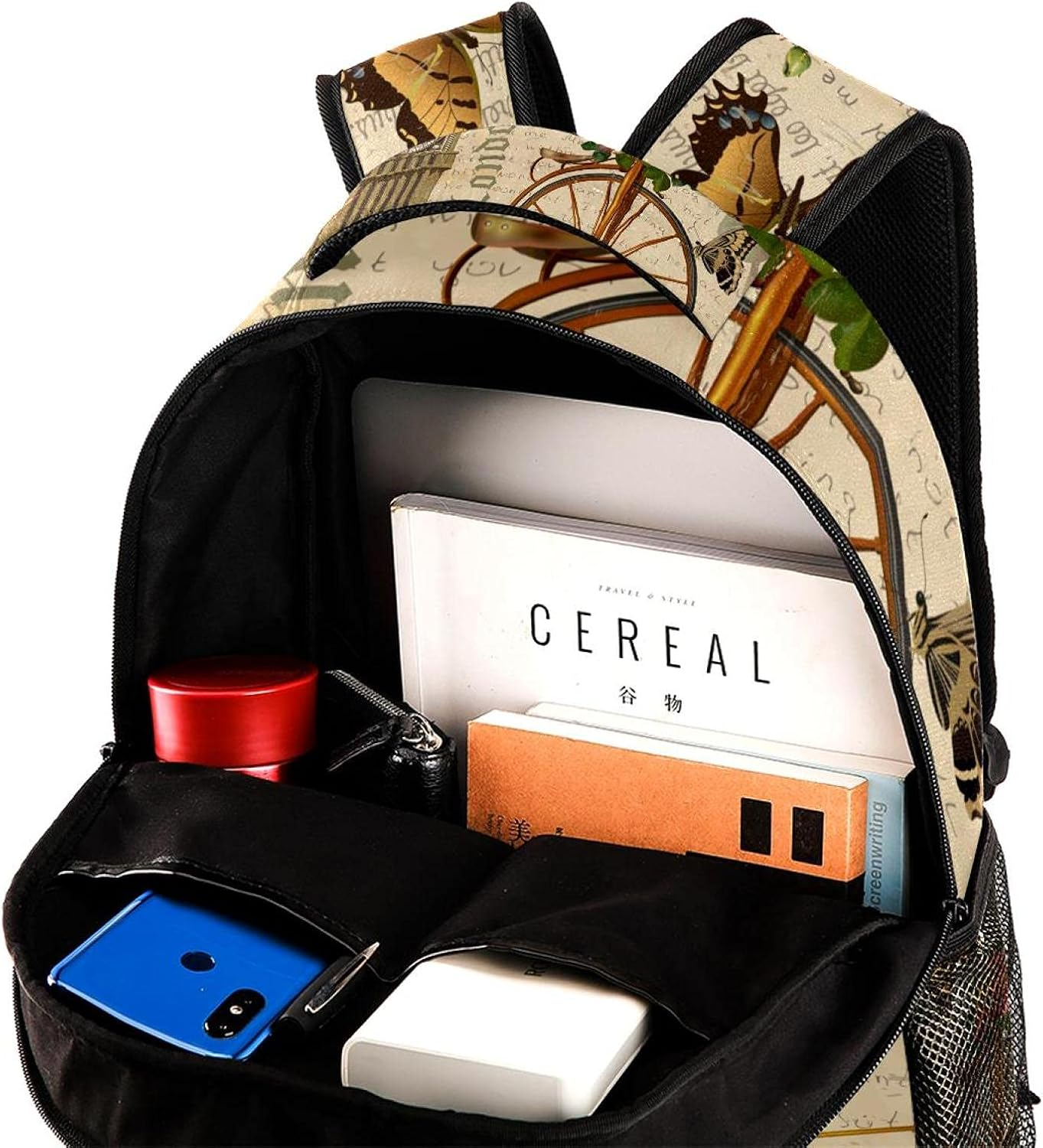 Vintage Postcard London with Big Ben,Roses and Bicycle Backpack Students Shoulder Bags Travel Bag College School Tote Backpacks image number 4