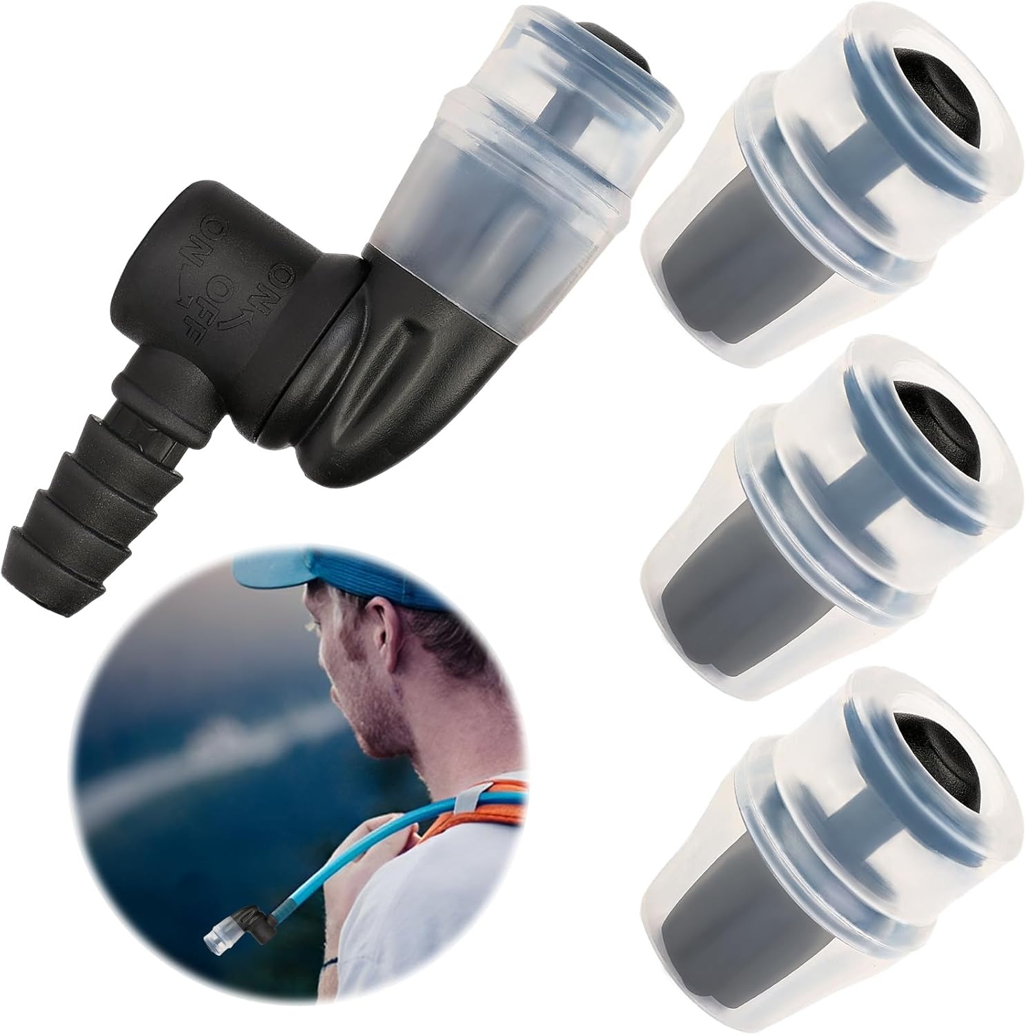 4Pcs Bite Valve Replacement with a Connector for Hiking Backpack Water Bladder Hose, Black Silicone Replacement Bite Valve Sheath Compatible with Osprey Packs Hydraulics Reservoirs image number 5