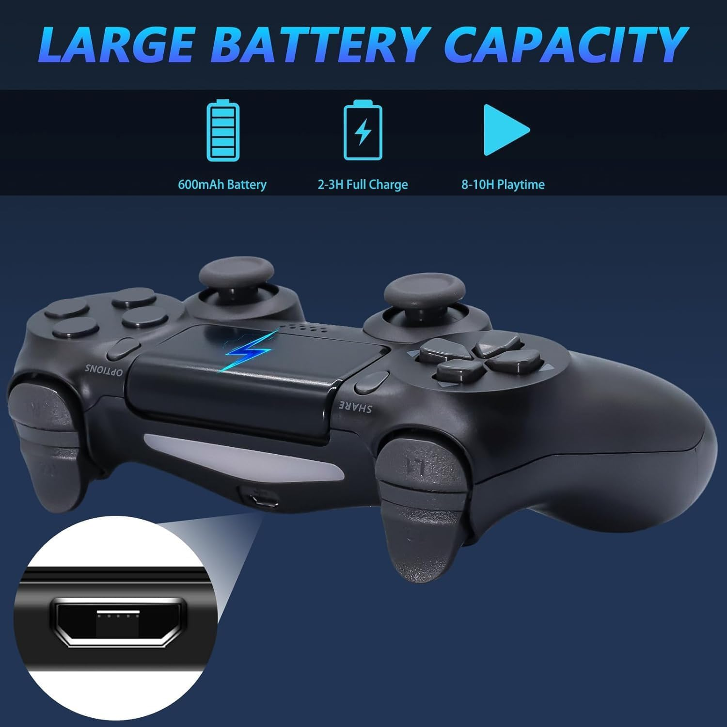 Wireless Controller for PS4 -Controller Wireless for Ps4/Pro/Slim/Pc, Bluetooth Gamepad Joystick with Dual Vibration Touch Panel 3.5Mm Audio Jack Six-Axis Buttons Upgraded Ergonomic Controller(Black) image number 1