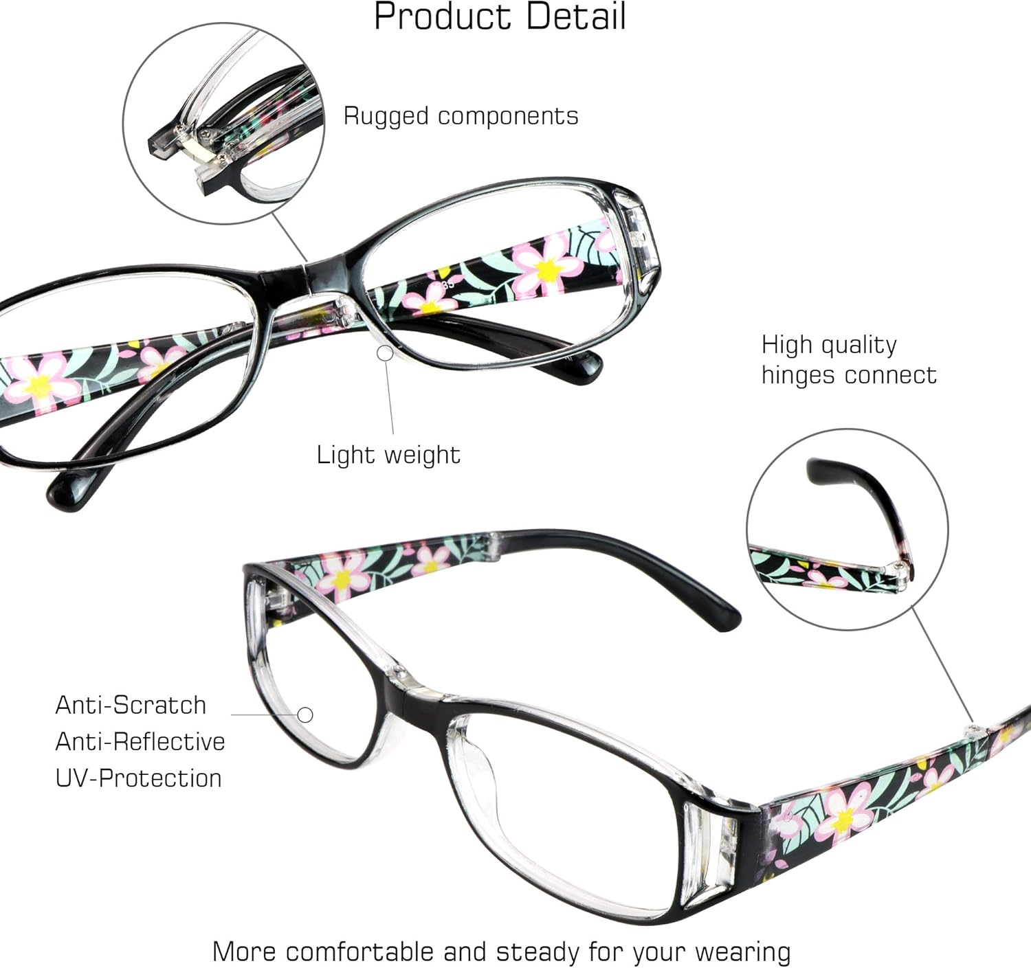 3 Pair Reading Glasses Foldable Readers with Blue Light Blocking Lens Compact Folding Glasses for Women Reading Case Included - 1.0 X, Zdj_3P_Purple image number 3