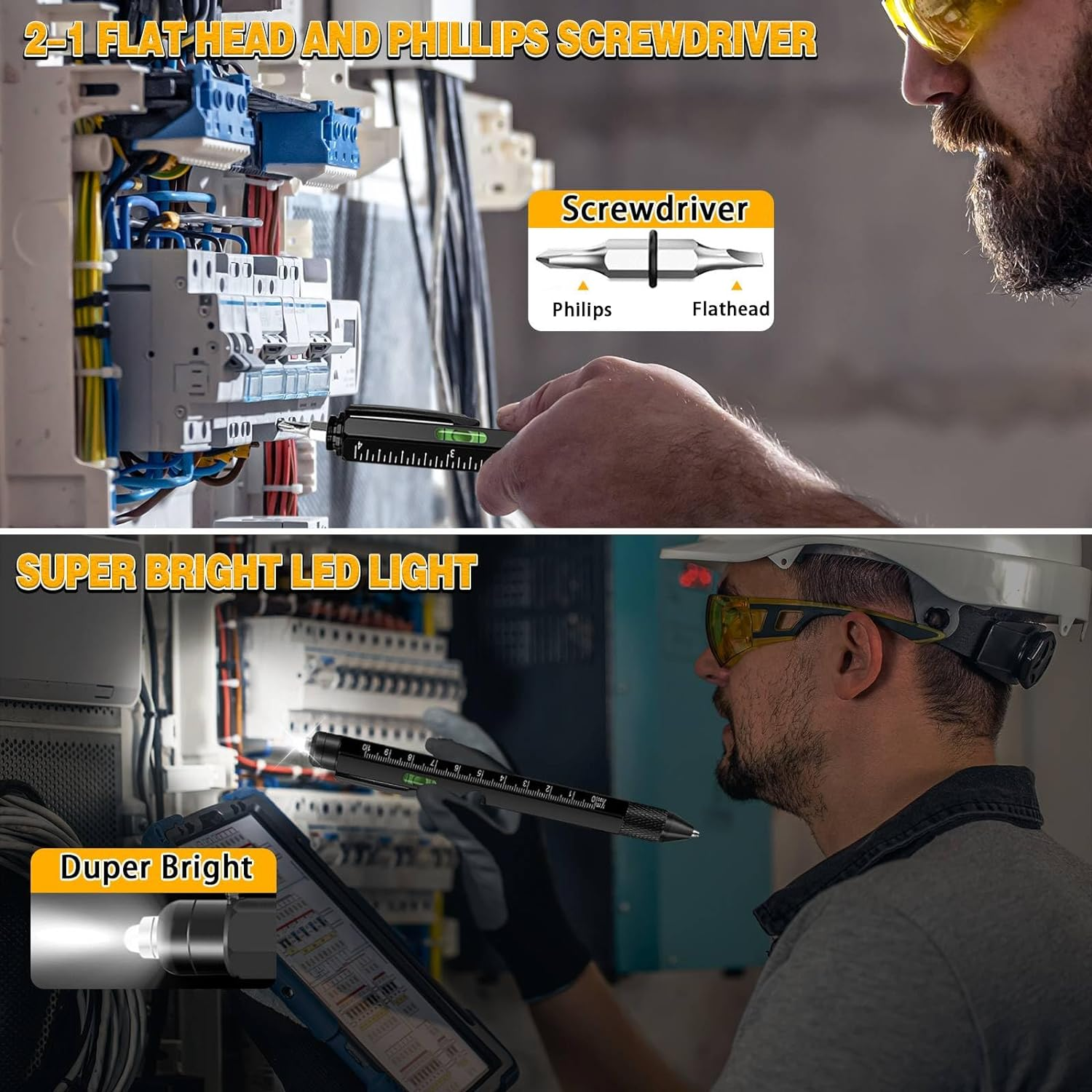 2Pcs Gifts for Men, 9 in 1 Multitool Pen Set - Cool Gadgets for Fathers, Husband, Boyfriend, Grandpa on Christmas Birthday Gifts, Multi Tool Ballpoint Pen Stocking Stuffers for Him Teens (Black-Black) - 2Pcs Black + Black image number 6