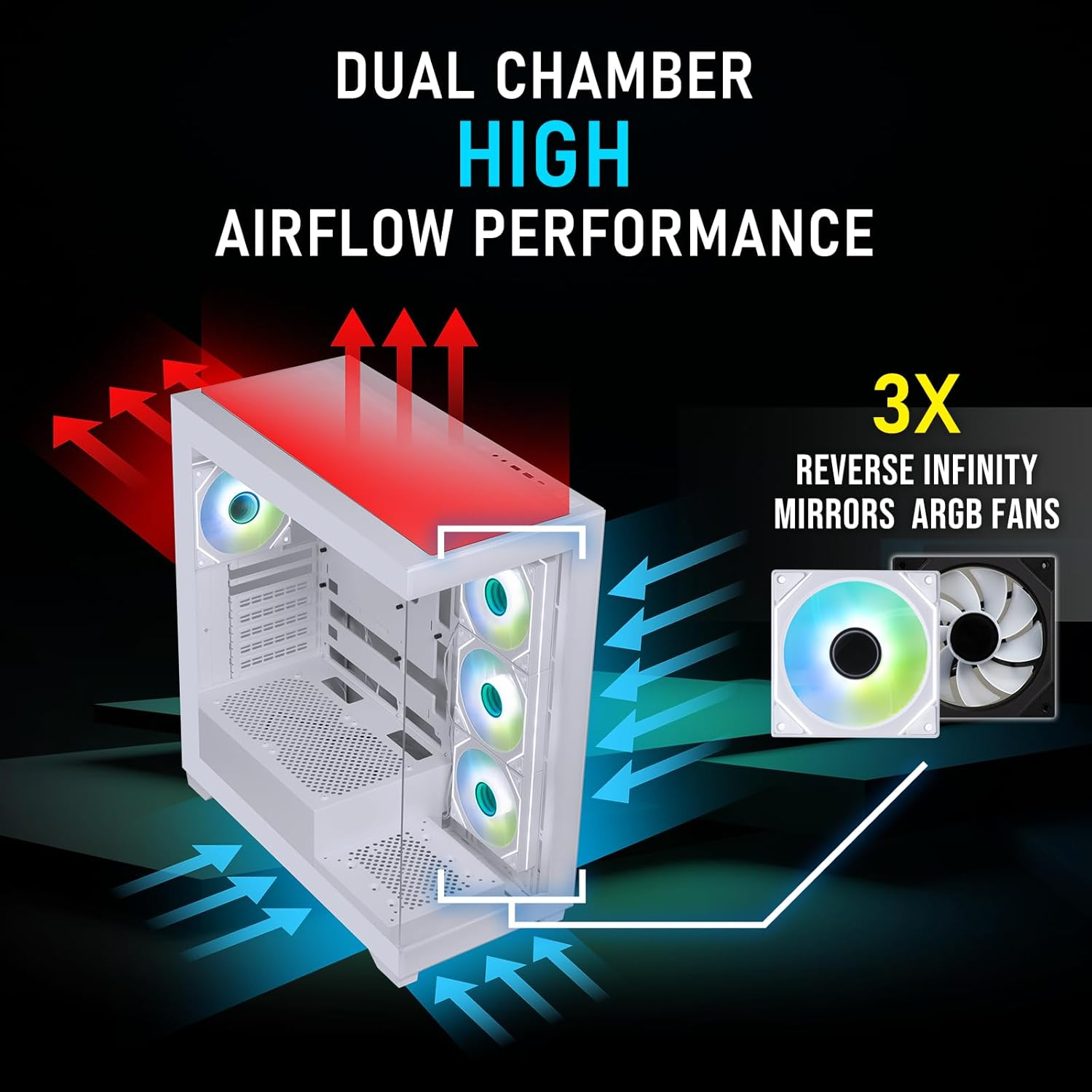 Bitfenix CETO High Airflow PC Gaming Case Premium Edition Black-Panoramic Tempered Glass&ndash;Reverse Connection Motherboard Compatible&ndash;4Xinfinity Mirroring ARGB Fans(3X Reverse)-360Mm AIO Support image number 2