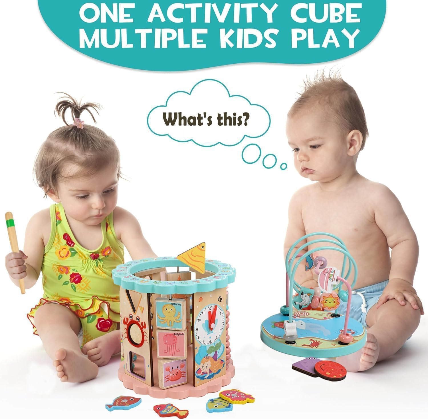 Fohouse Wooden Activity Cube, 8-In-1 Montessori Toys for 12+ Months Babies, Early Educational Toys, Shape Sorter Blocks and More, Baby Sensory Fine Motor Skills Developmental Toys image number 4