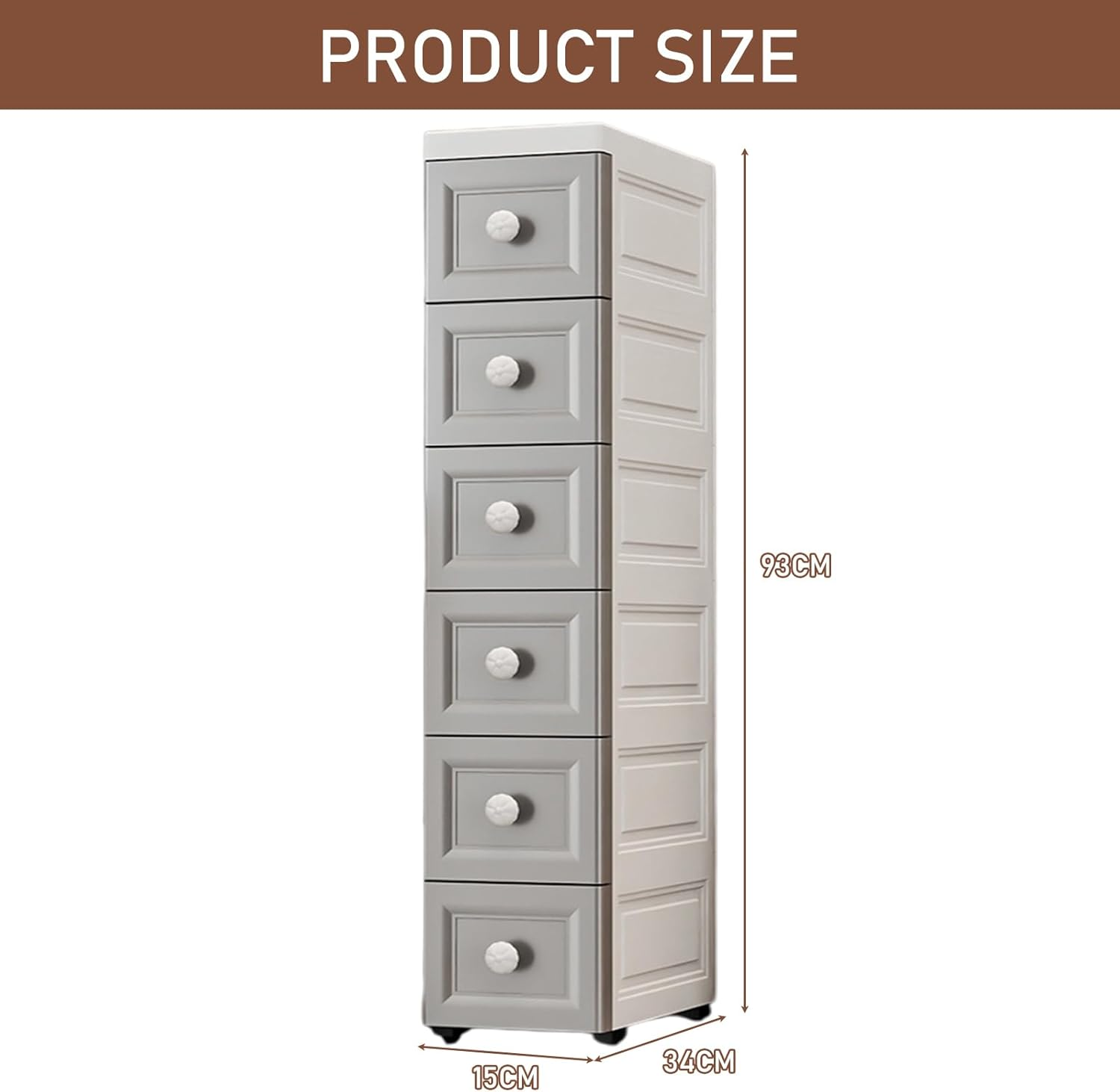 Uandhome 6 Tier Slim Narrow Bathroom Cabinet,Plastic Bathroom Storage Cabinet,Standing Storage Cabinet with Slide Out Drawers,Waterproof Storage Cabinet for Bathroom,Living Room,Kitchen (Grey) - Grey image number 5