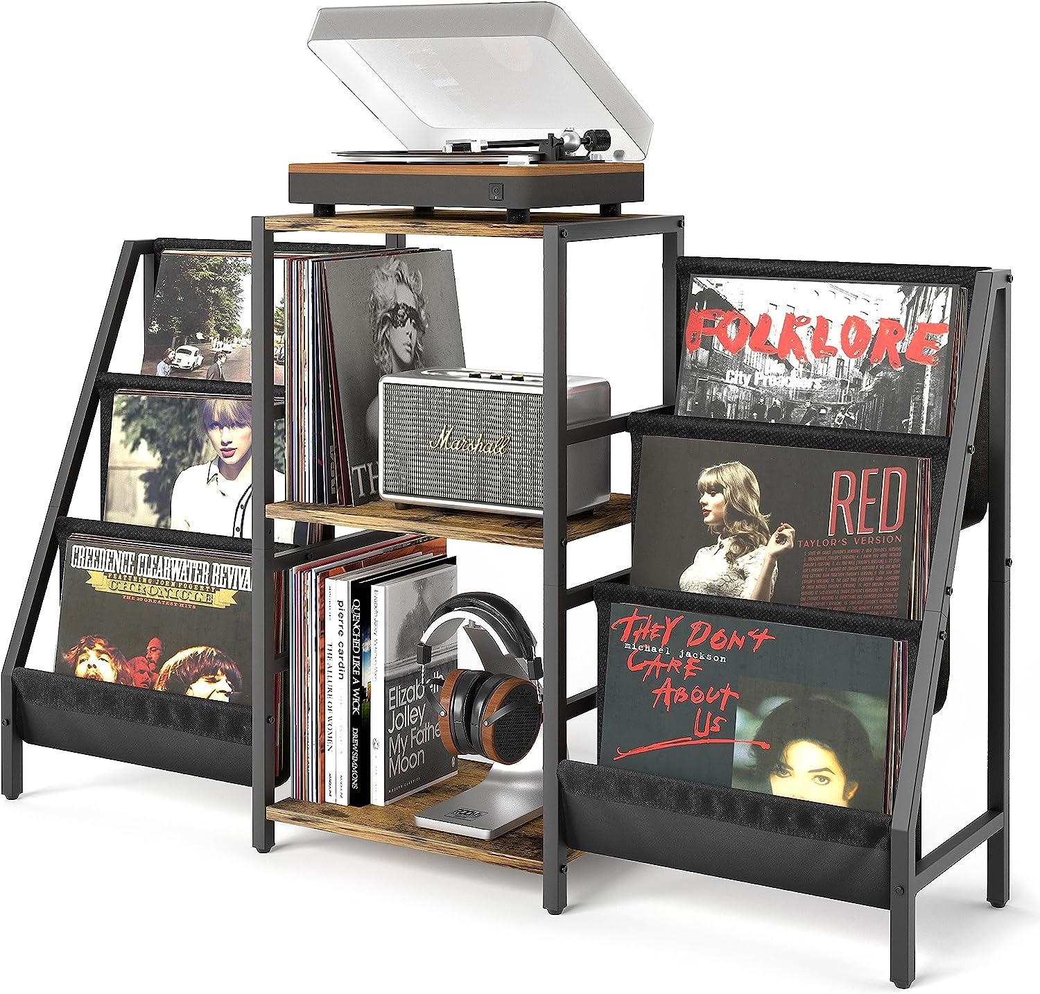 Record Player Stand with Vinyl Storage, Record Player Table with Vinyl Record Storage up to 280 Albums, Turntable Stand with Record Holder Vinyl Display Shelf, Record Cabinet for Vinyls Media