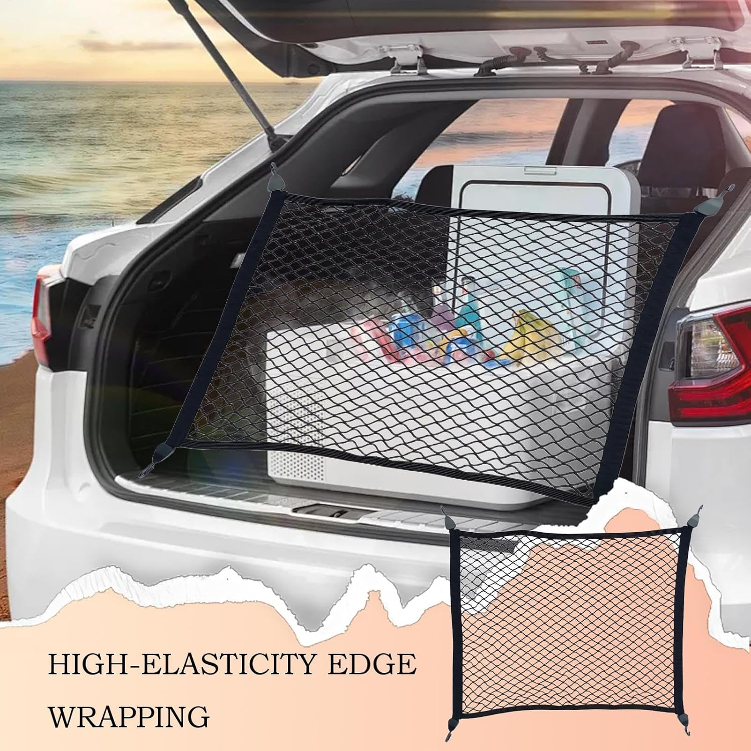 Cargo Net - 60X70Cm Car Boot Net | Automobile Trunk Mesh Organizer Netting | High Elasticity, Space-Saving, Wear Resistant, Automobile Organization for Travel, Camping Gear, and Daily Car Use image number 6