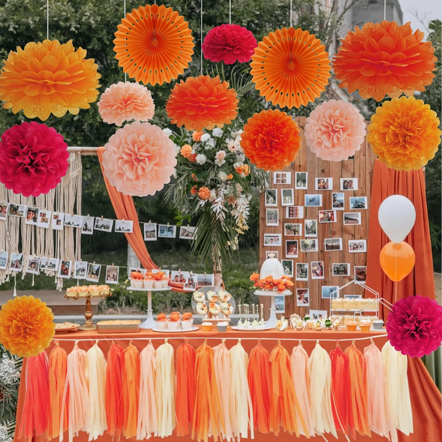 Envibe Orange Party Decorations - Tissue Paper Pom Poms for Bridal, Baby, Wedding Showers & Birthday Parties - 34 Pcs Fall Wedding Decor image number 1