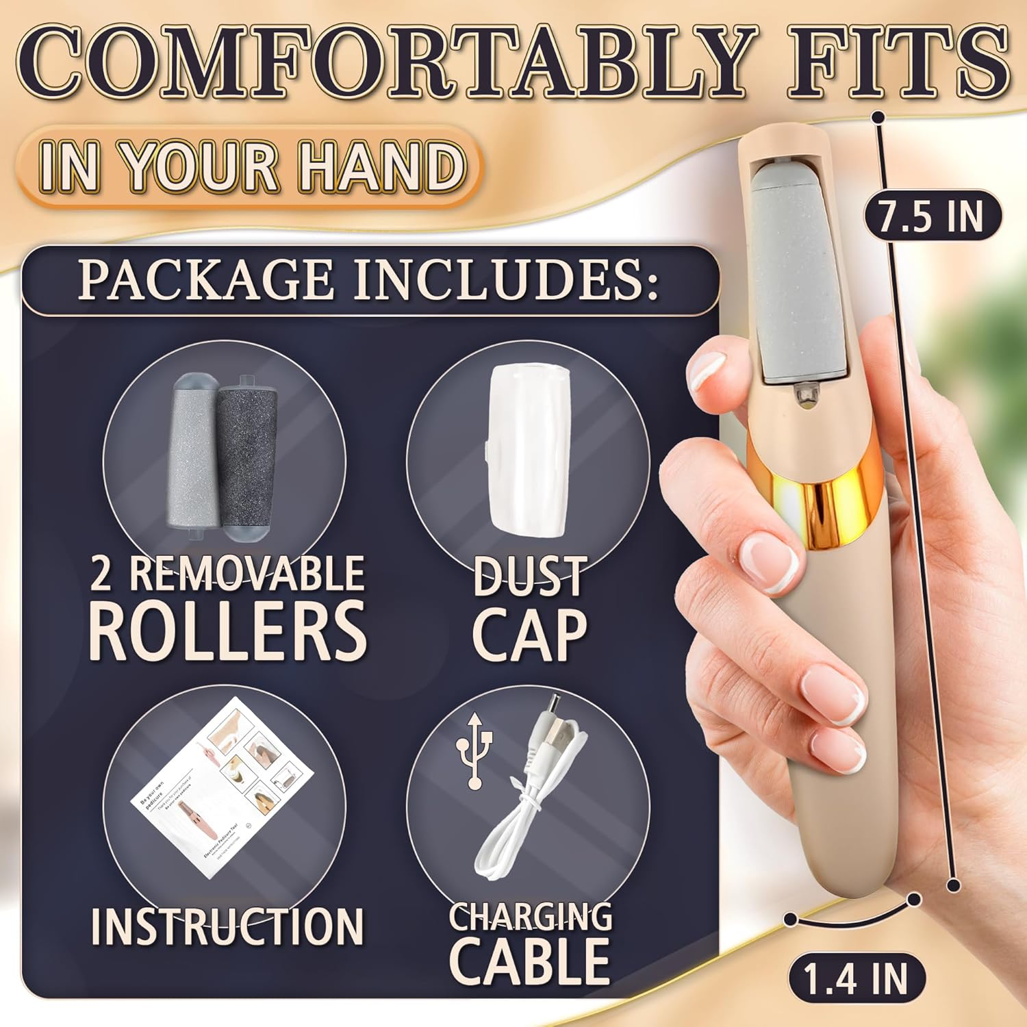 Electric Callus Remover for Feet &ndash; Rechargeable Electric Foot Callus Remover Tool with 2-Speed Foot Sander with 2 Rollers (Coarse & Fine) for Smooth & Soft Feet &ndash; Compact for Daily & Travel Use